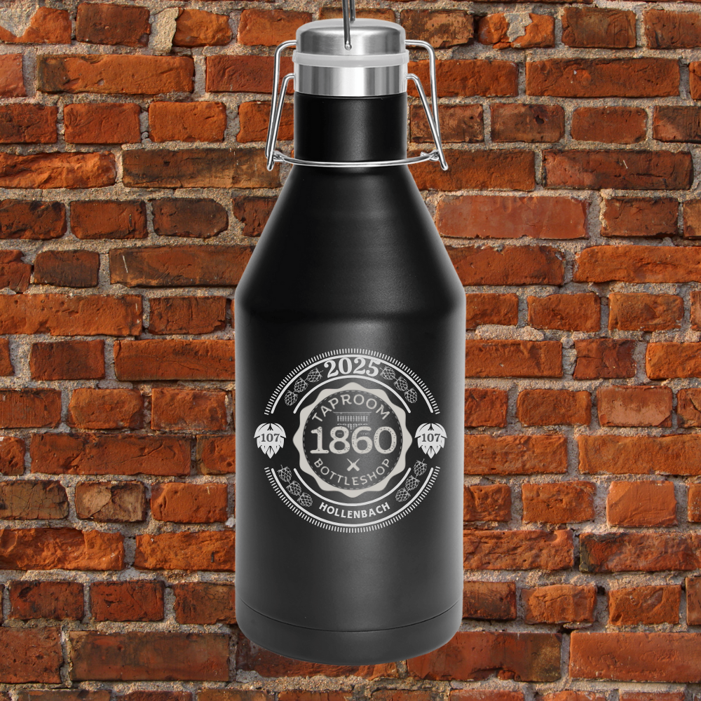 1860 Stainless Steel  Polar Camel Growler with Mug Club Personalization (Black with Bottlecap Logo)