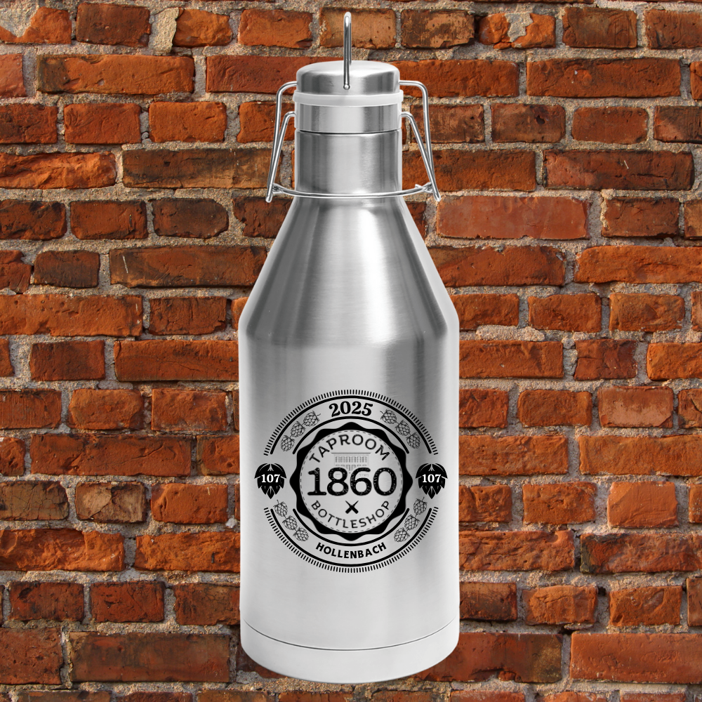 1860 Stainless Steel  Polar Camel Growler with Mug Club Personalization (Stainless Steel with Bottlecap Logo)