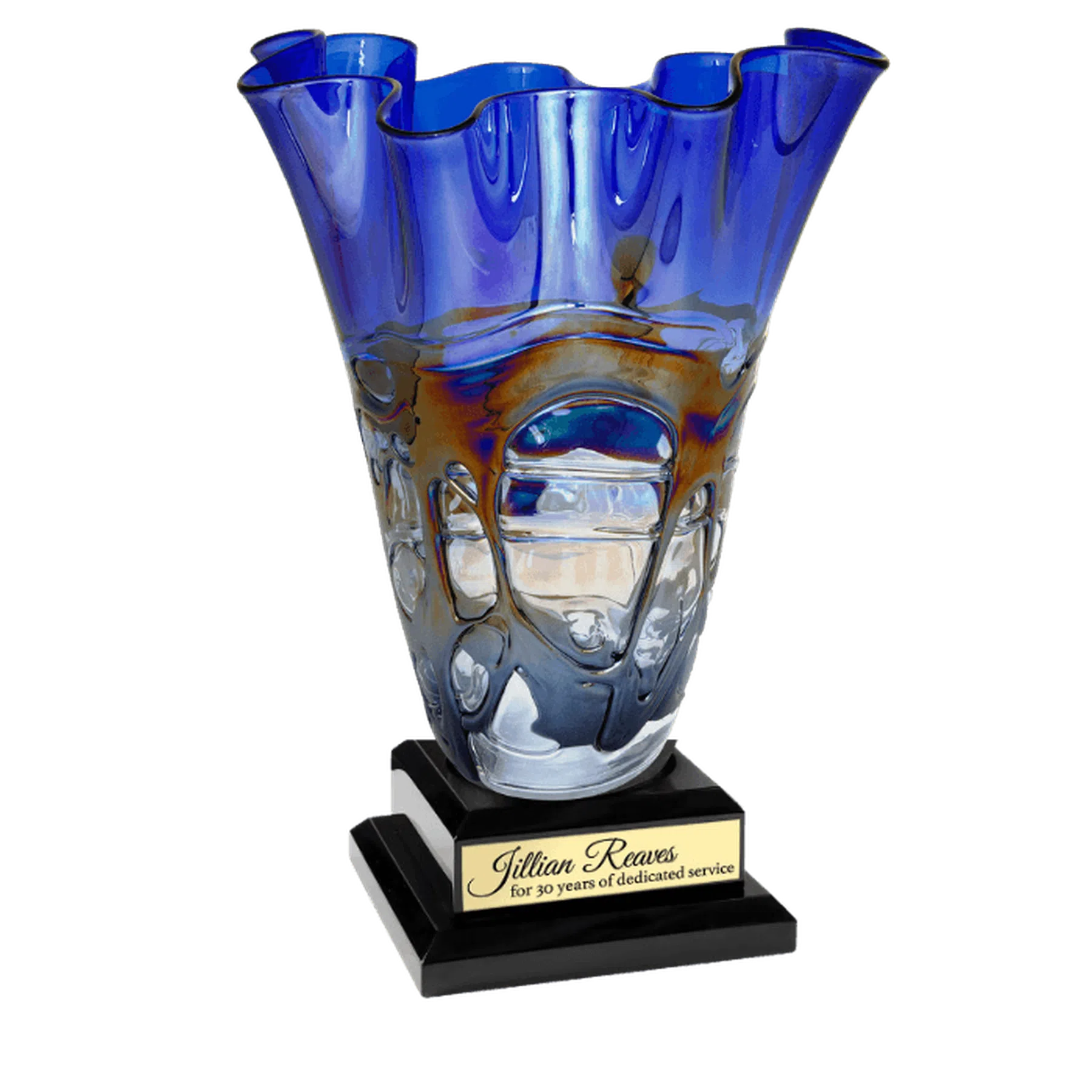 Blue Scalloped Art Glass Vase