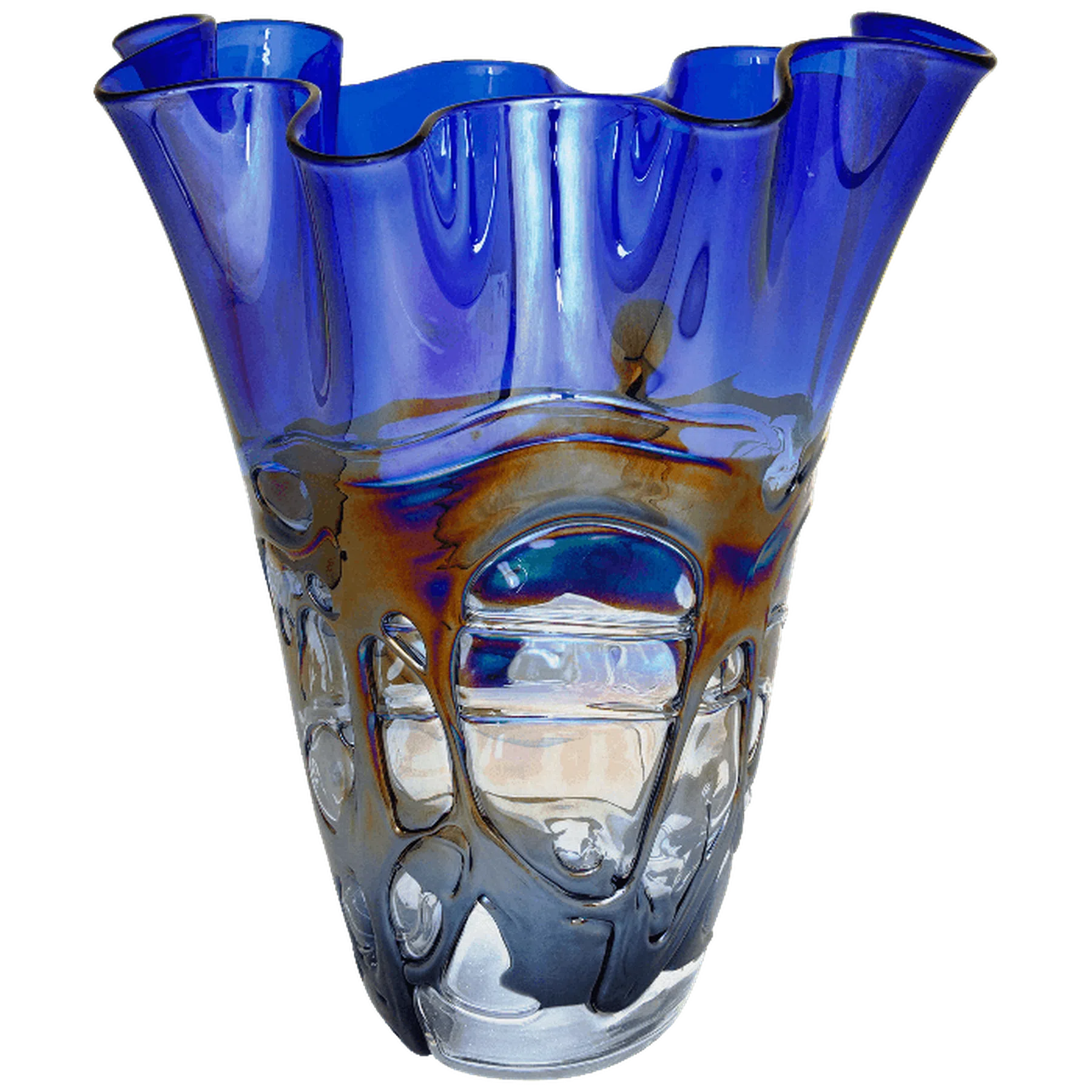 Blue Scalloped Art Glass Vase