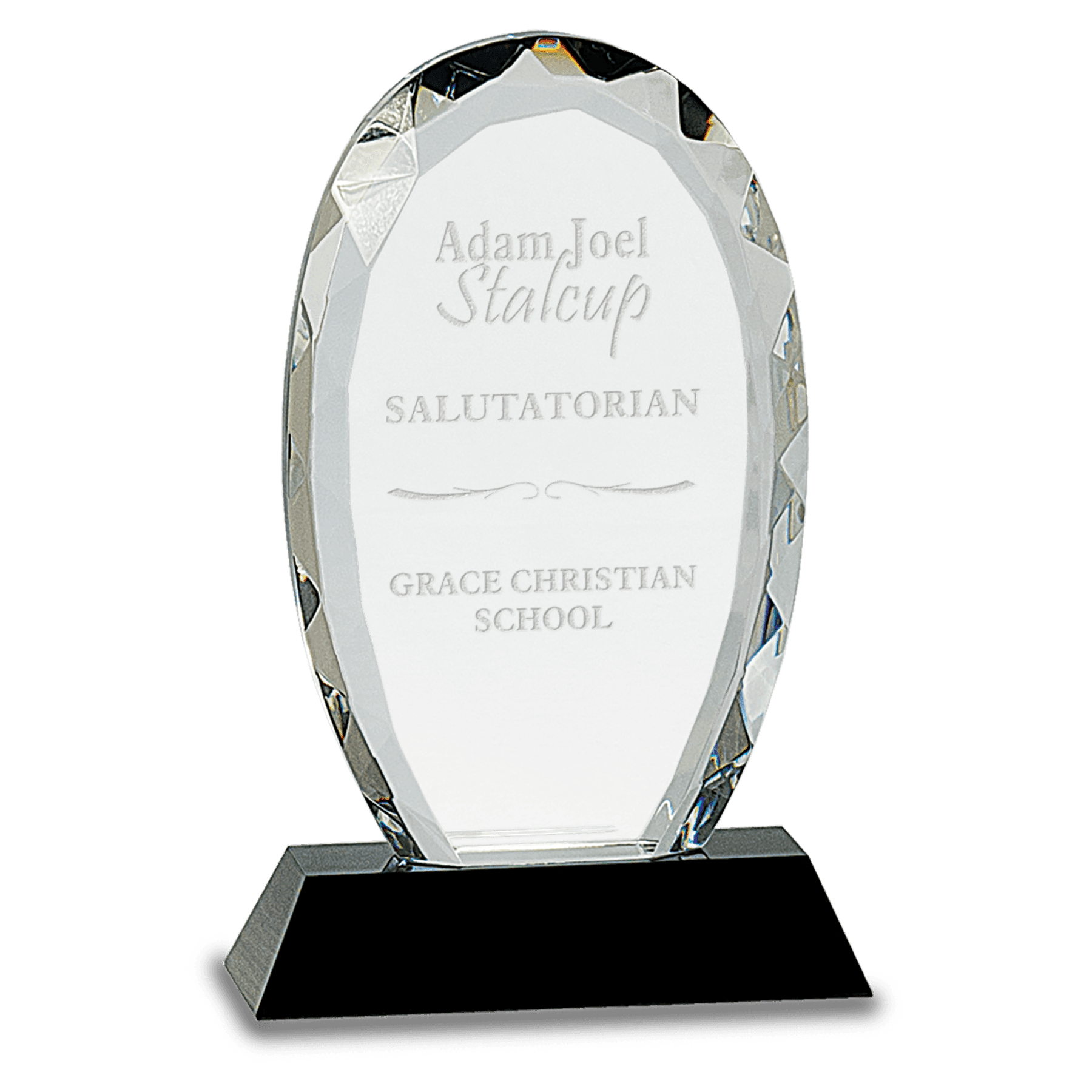 Oval Facet Crystal Award on Black Crystal Base 7 1/2"
