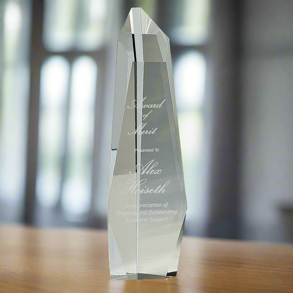 Crystal Facet Slant-Top Tower Award with Custom Engraving