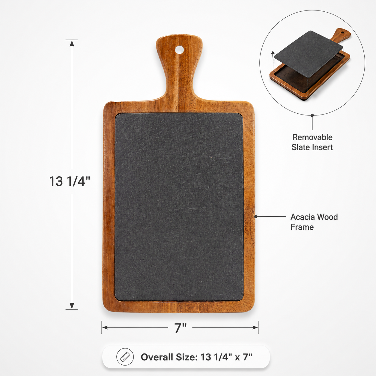 Custom Engraved Acacia & Slate Charcuterie Board with Paddle Handle -