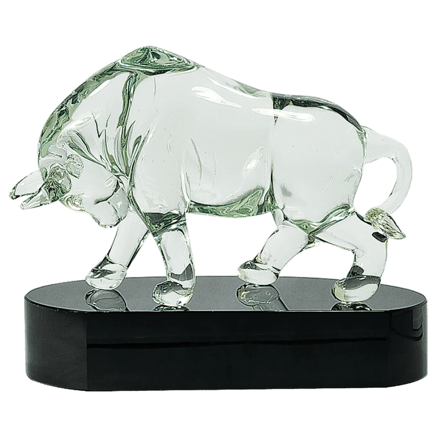 Clear Art Glass Bull Sculpture