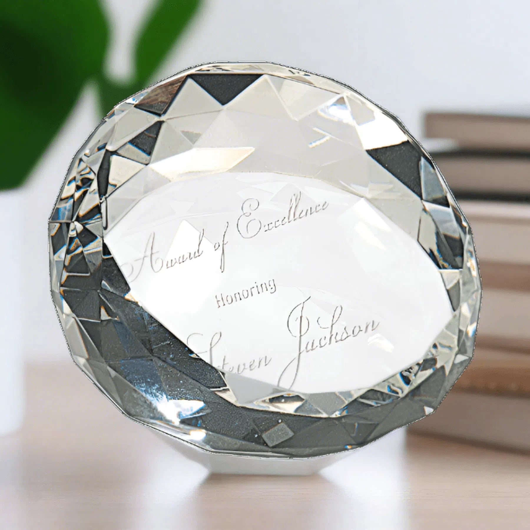 Clear Round Faceted Crystal Paperweights