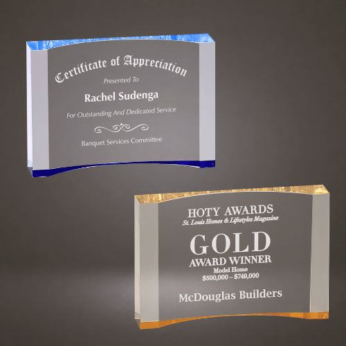 Acrylic Crescent Award | Gold or Blue Color Foil Base