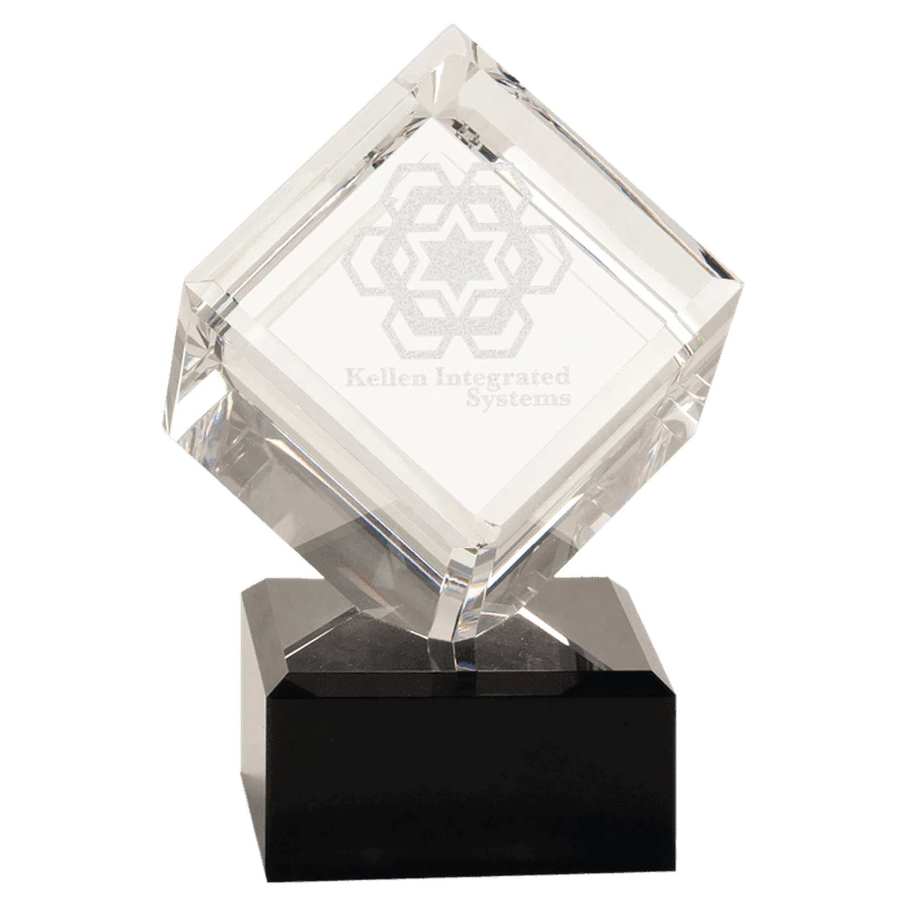 Crystal Cube on Black Pedestal Base