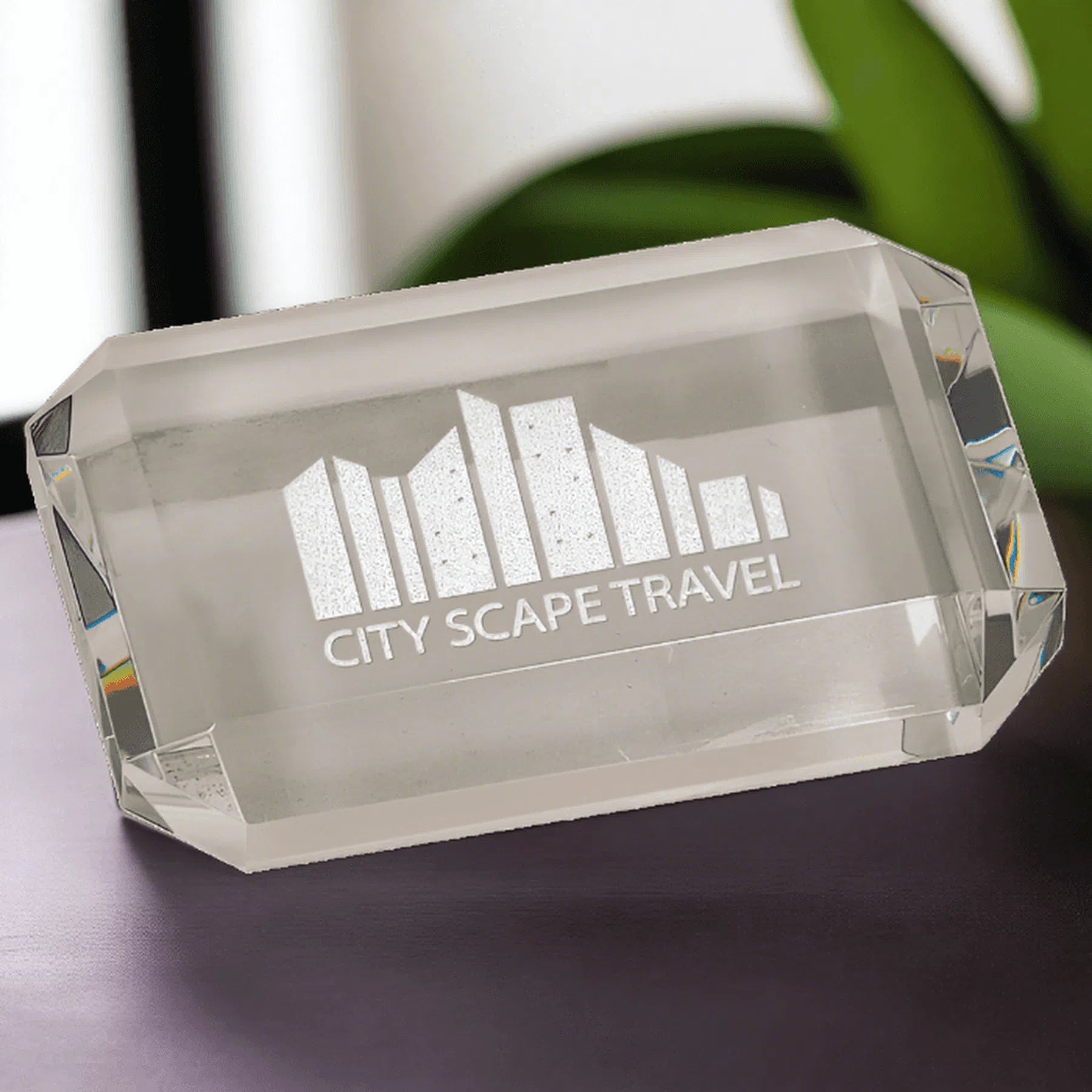 Crystal Rectangle Paperweight with Clipped Corners