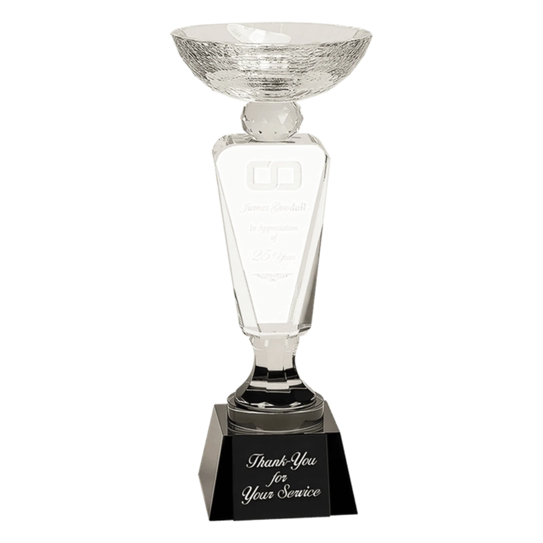 Crystal Trophy Cup with Black Pedestal Base
