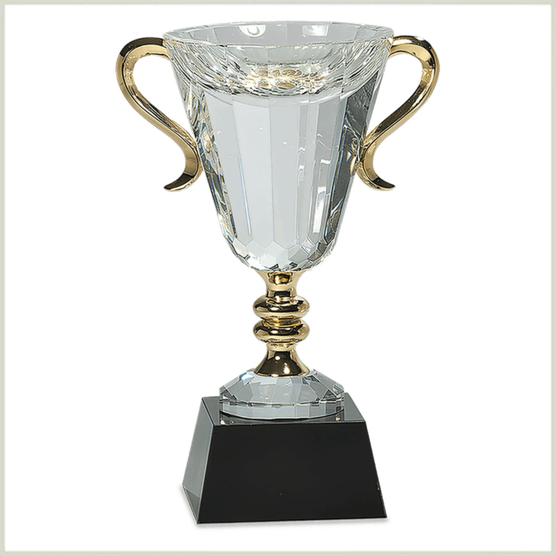 Crystal Trophy Cup with Gold Handles and Stem