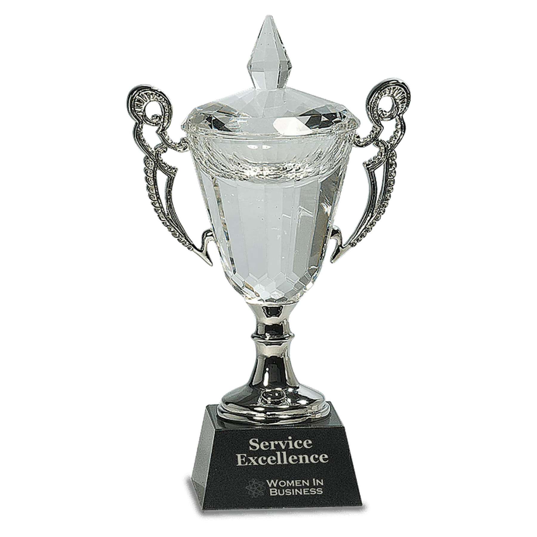 Crystal Trophy Cup with Silver Handles and Stem