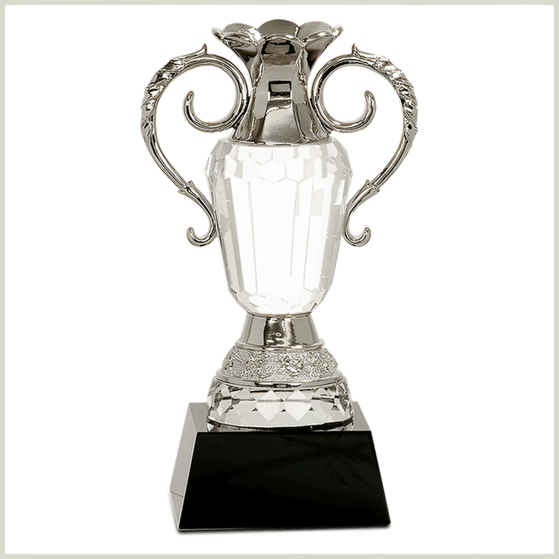 Crystal Trophy Cup with Silver Metal Handles