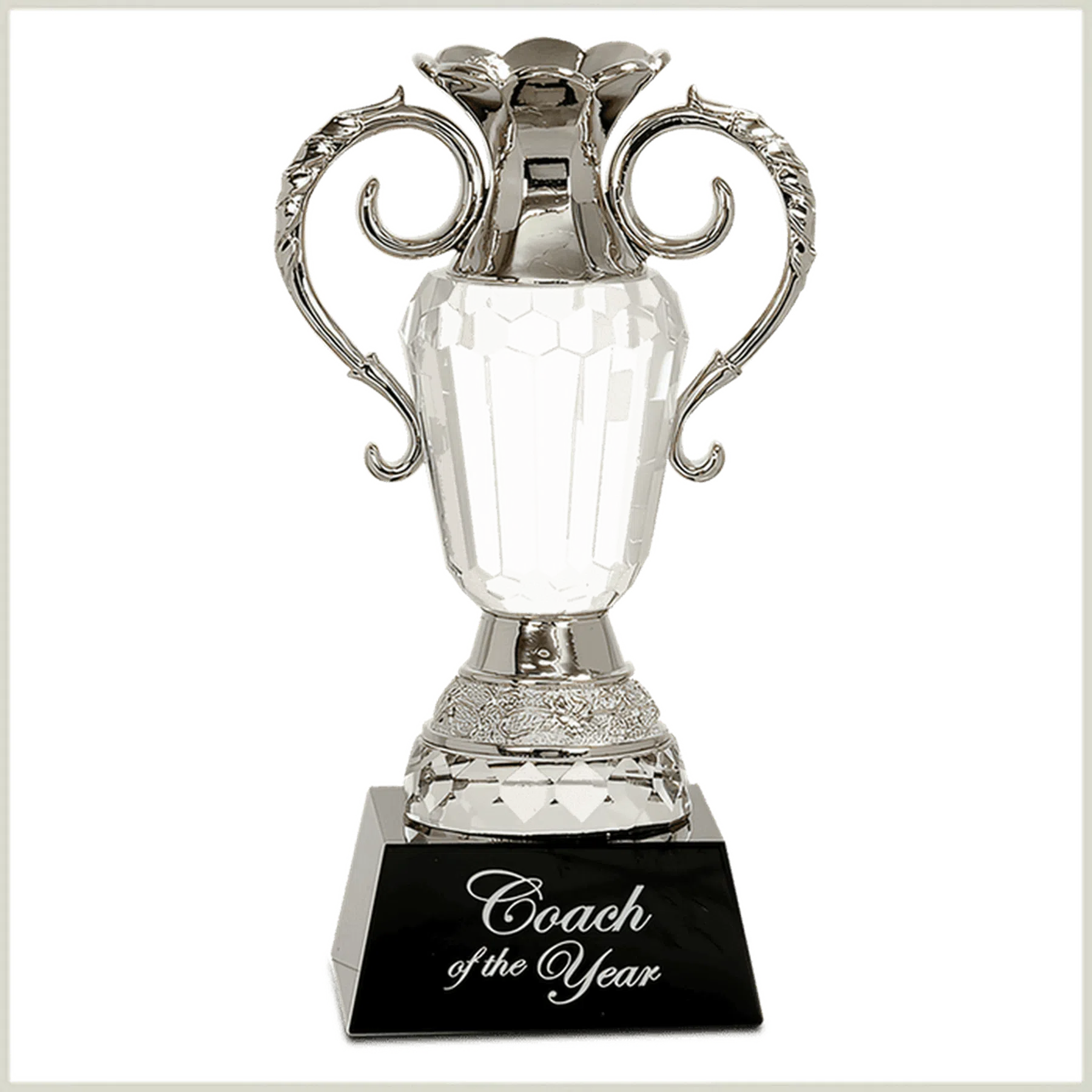 Crystal Trophy Cup with Silver Metal Handles