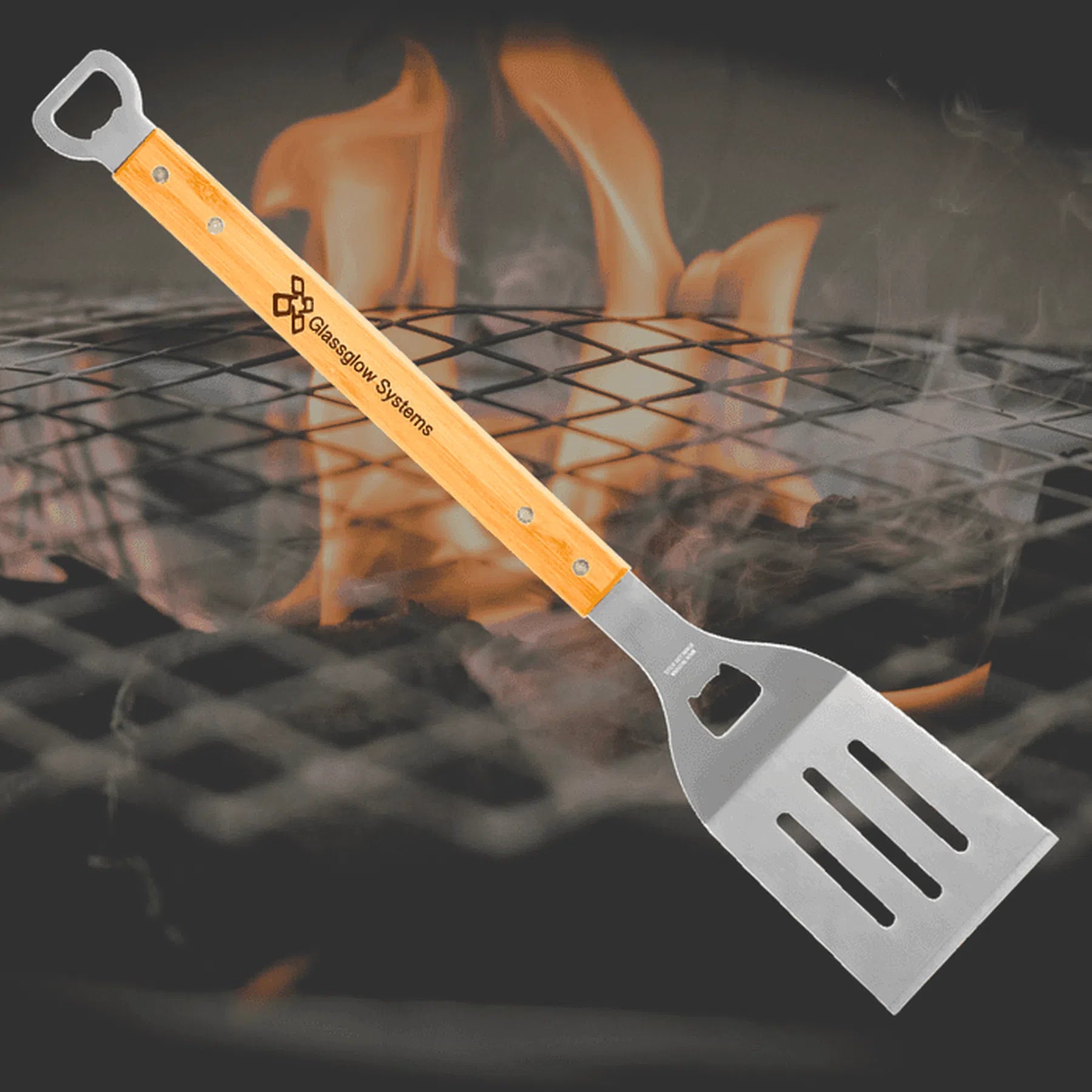 Custom Engraved Bamboo Barbeque Spatula with Bottle Opener