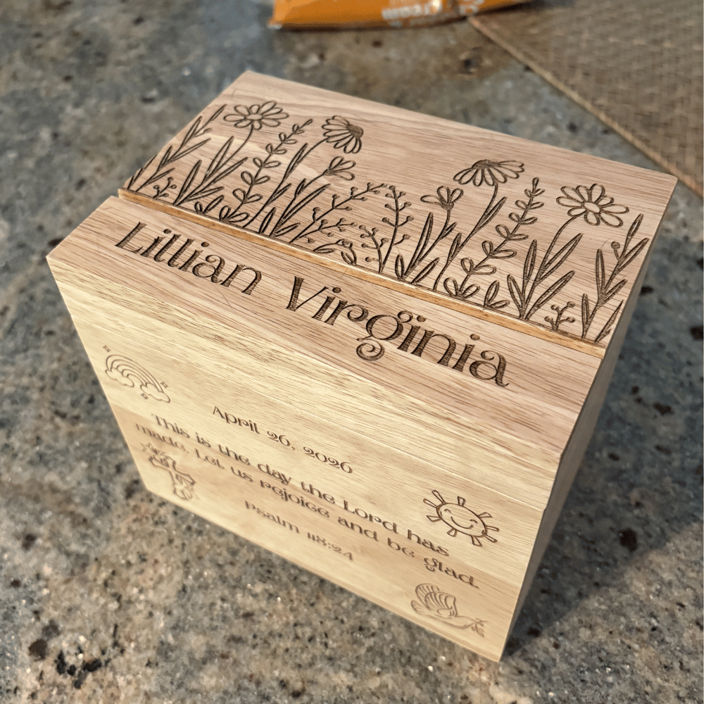 Custom Designed and Laser Engraved Wood Keepsake Box
