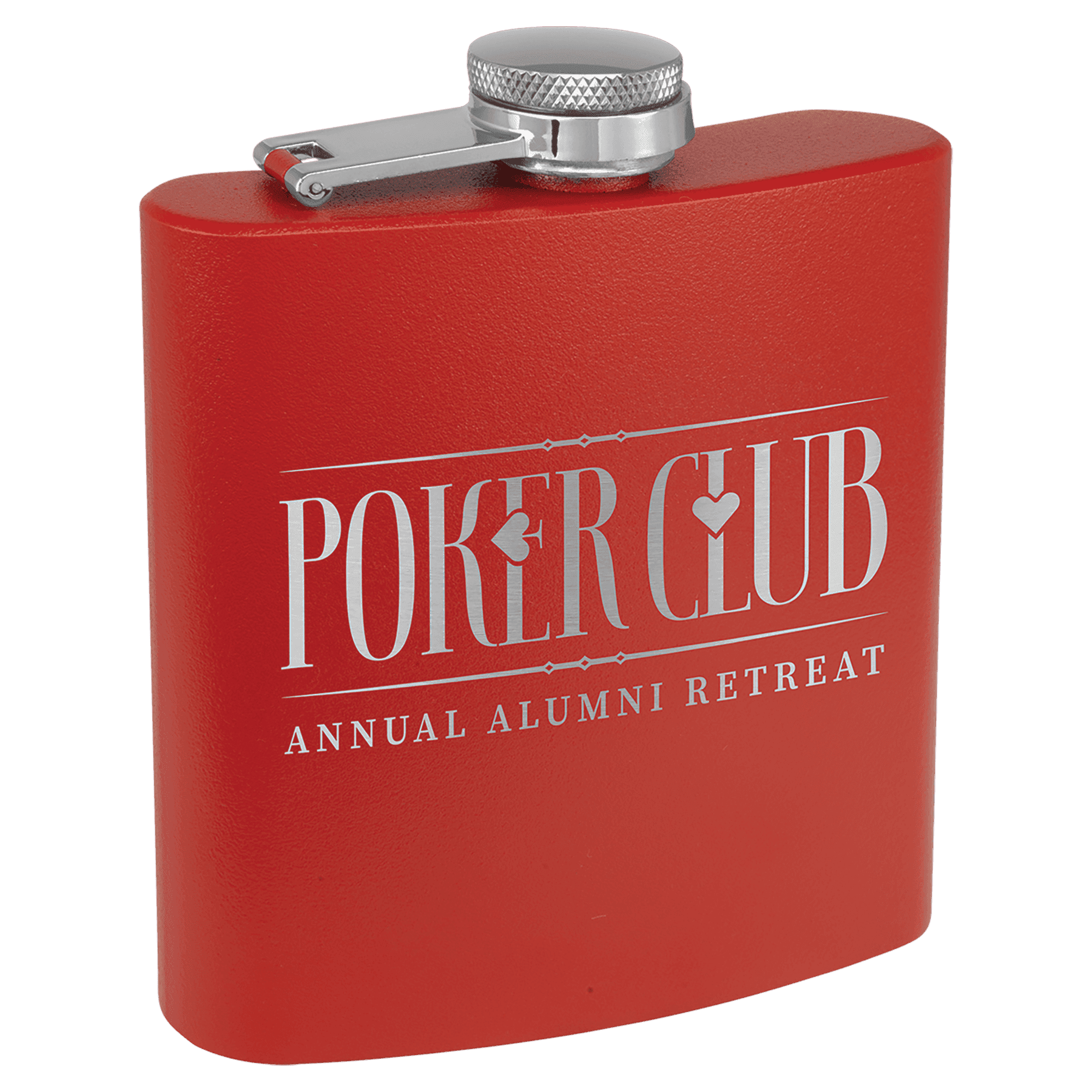 Personalized Flasks – 6 oz. Stainless with Leatherette & Cork Wraps Powder Coated / Red / Stainless Steel