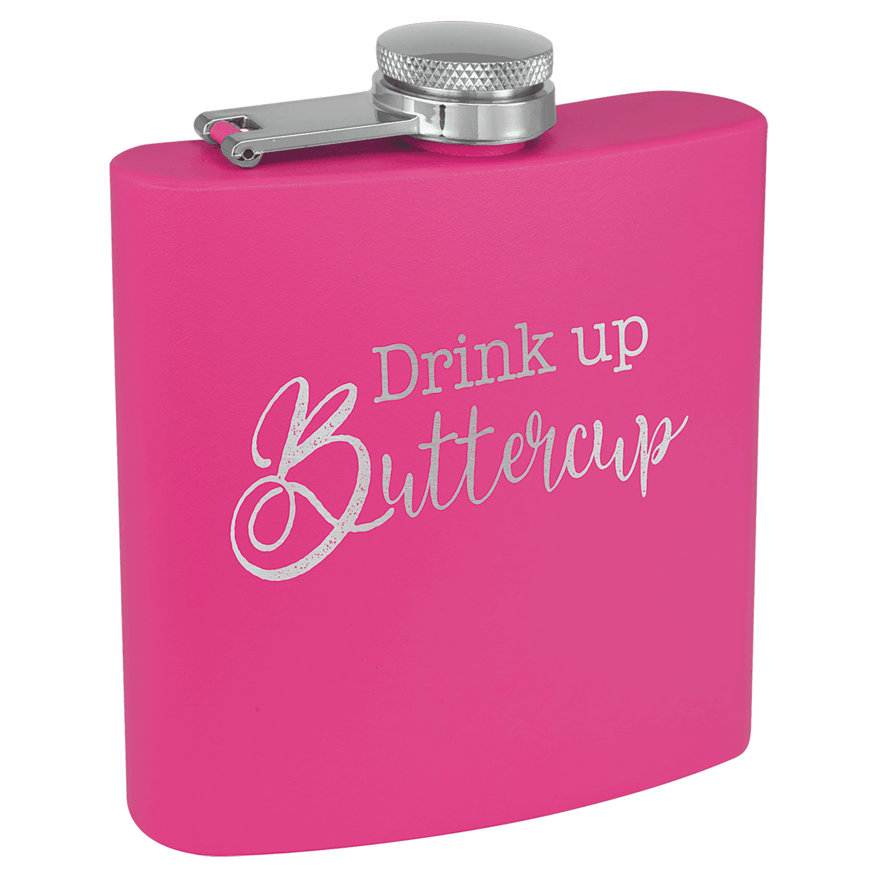 Personalized Flasks – 6 oz. Stainless with Leatherette & Cork Wraps Powder Coated / Pink / Stainless Steel