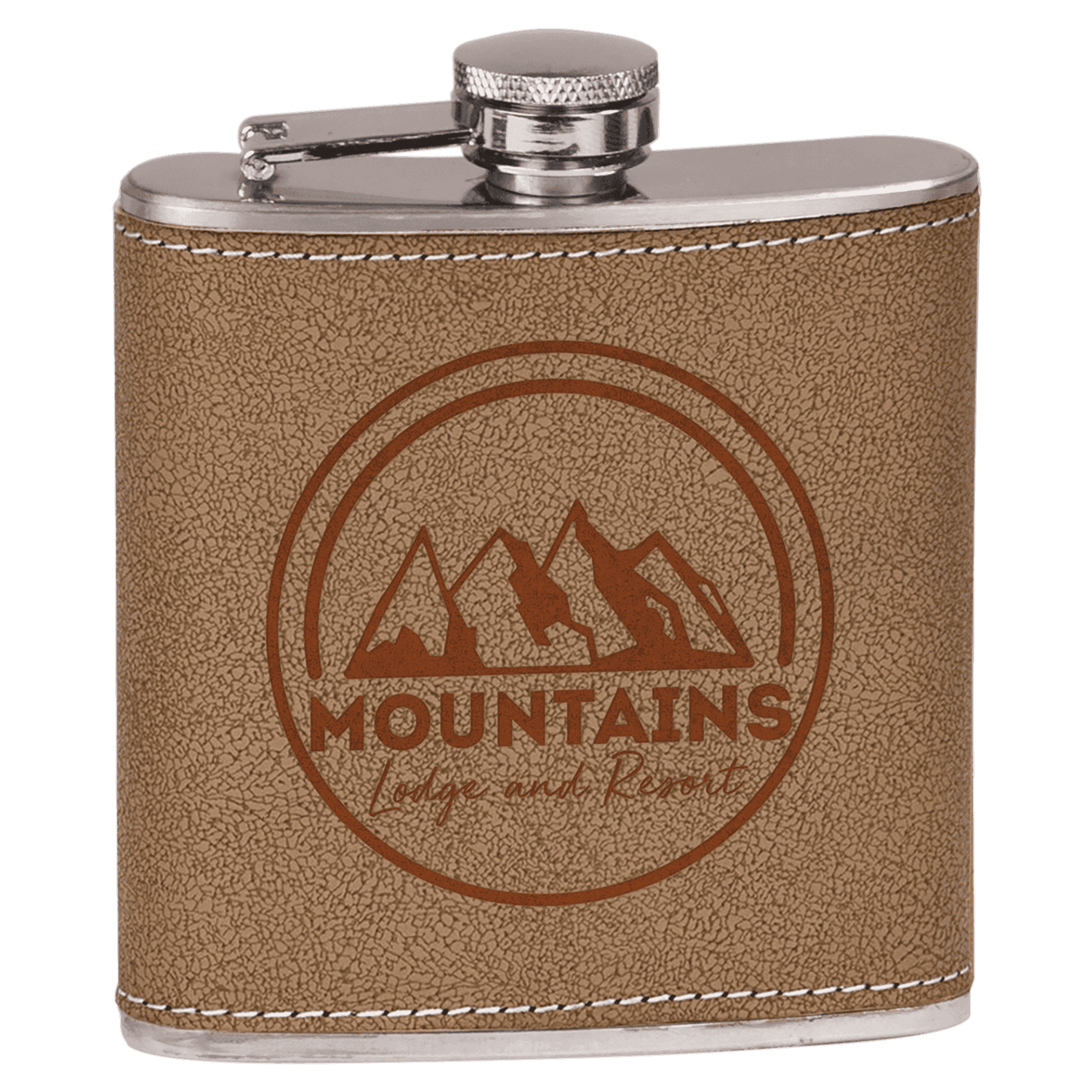 Personalized Flasks – 6 oz. Stainless with Leatherette & Cork Wraps Leatherette / Natural / Stainless Steel