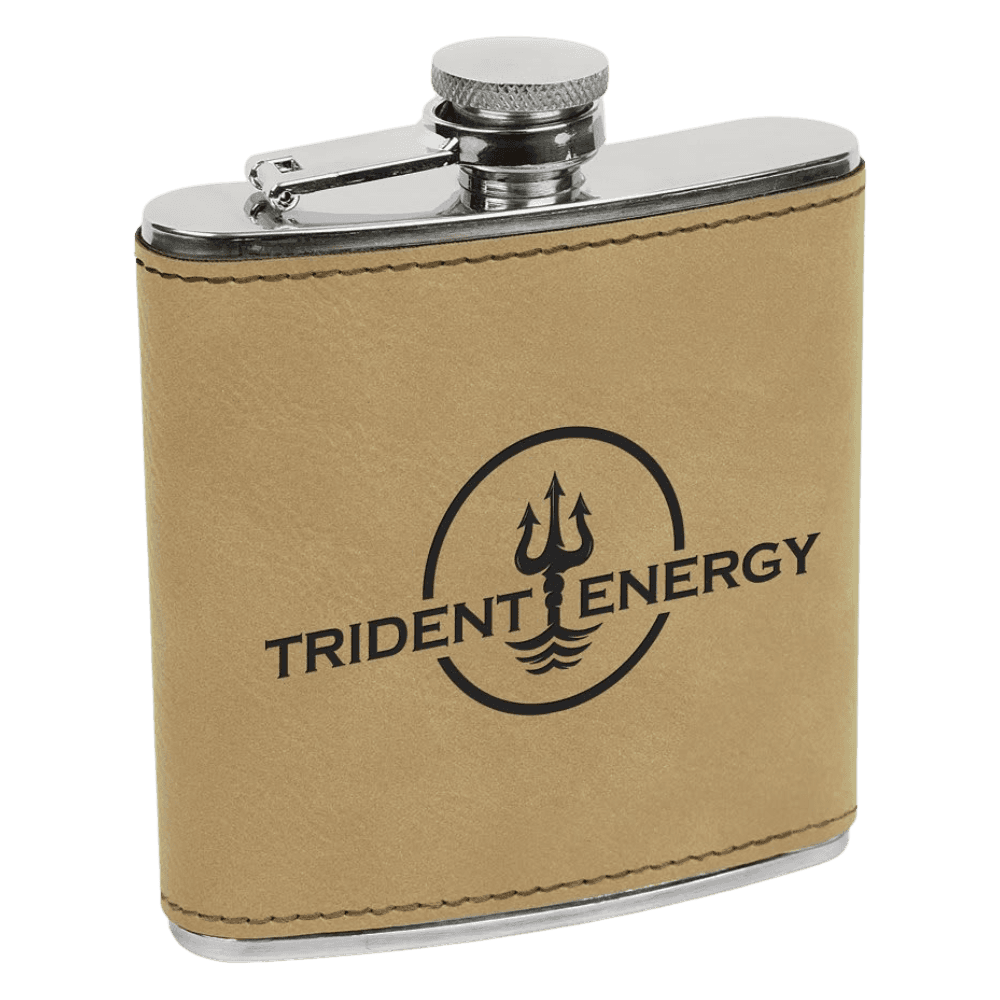 Personalized Flasks – 6 oz. Stainless with Leatherette & Cork Wraps Leatherette / Light Brown / Stainless Steel