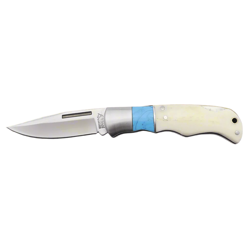 Custom Engraved Bison River 3/5" Folding Knife - Blue/Bone