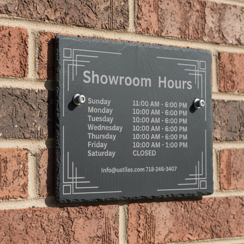 Custom Engraved Slate Showroom Hours Sign
