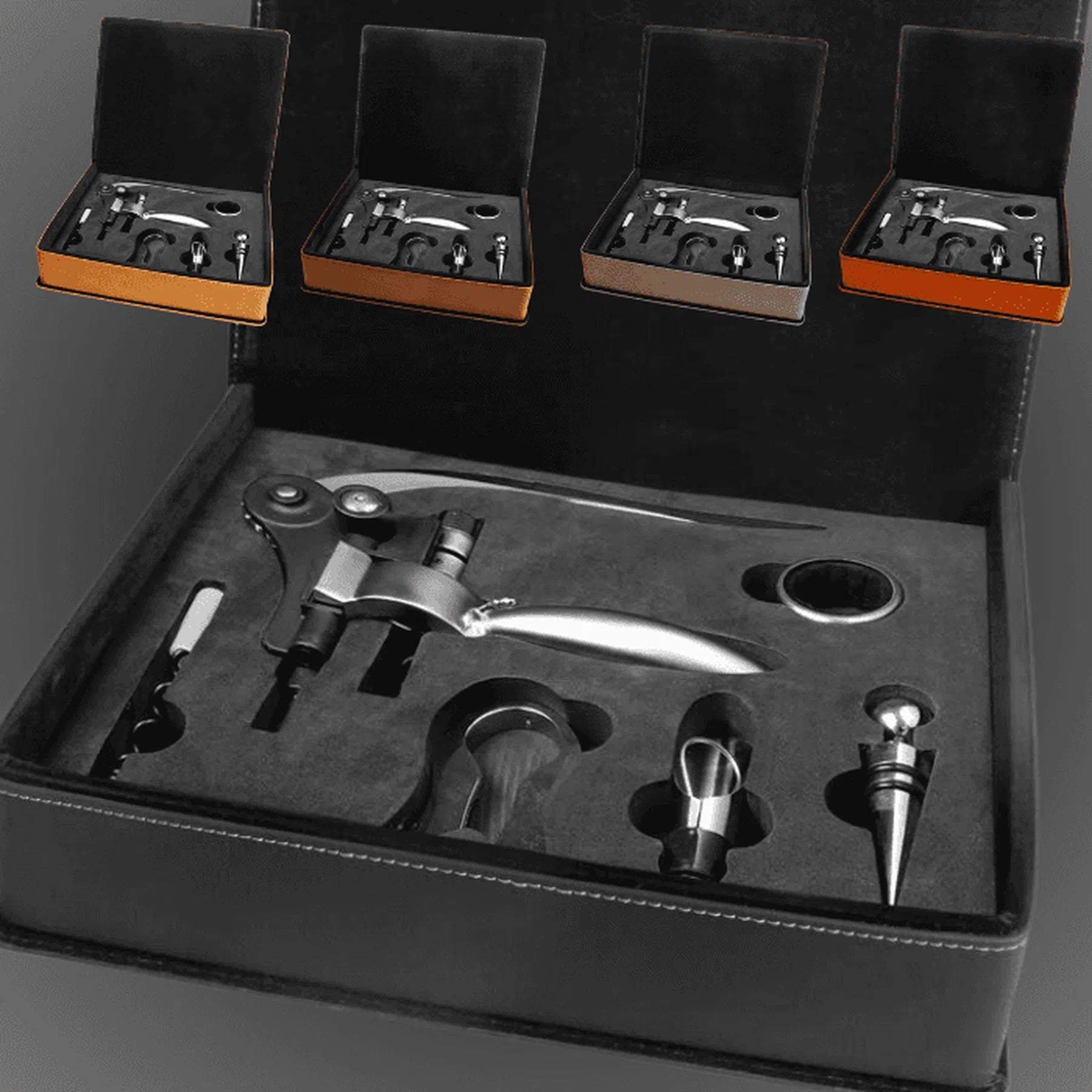 Deluxe Leatherette 5 Piece Wine Tool Set (Various Colors)