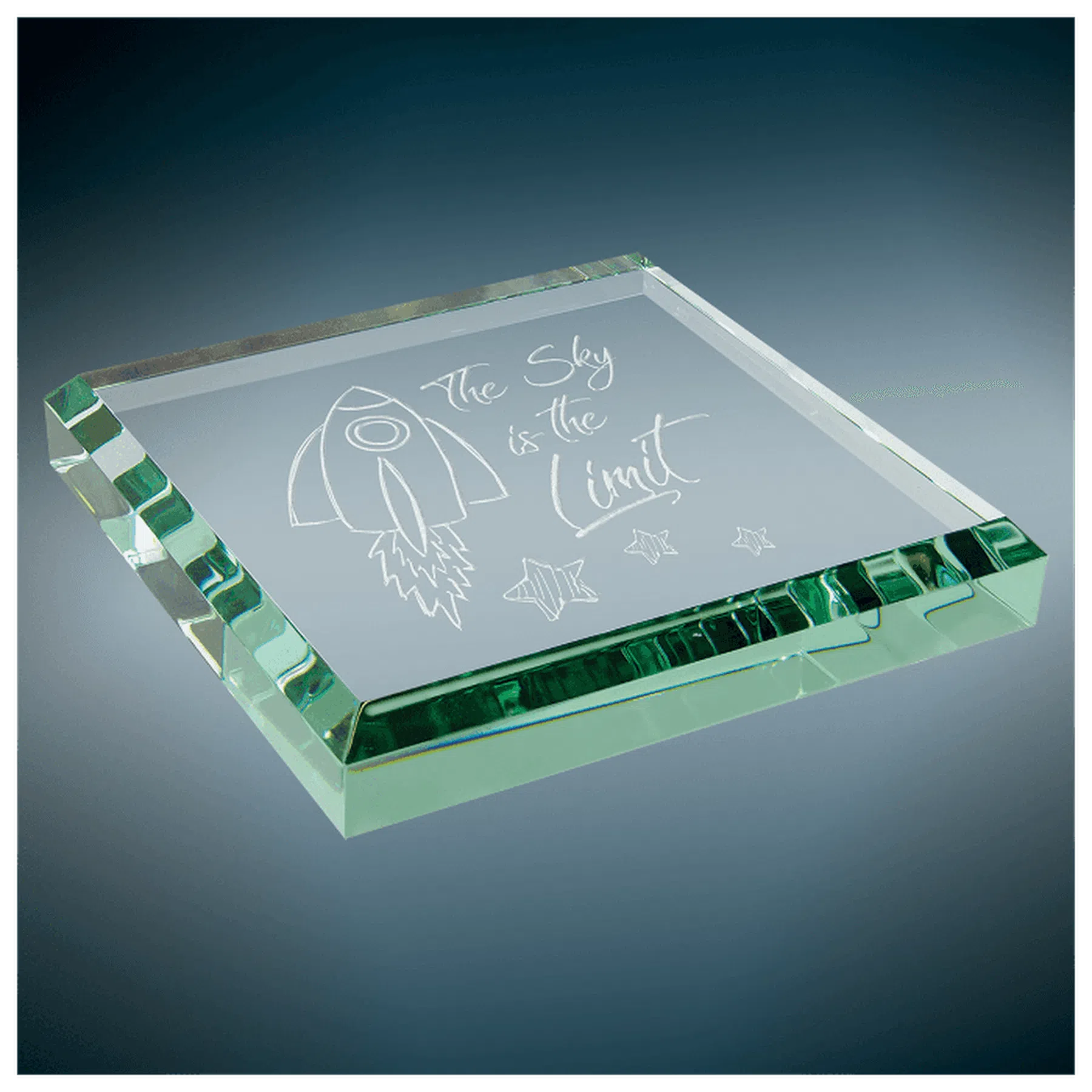 Engraved Square Jade Glass Paperweight