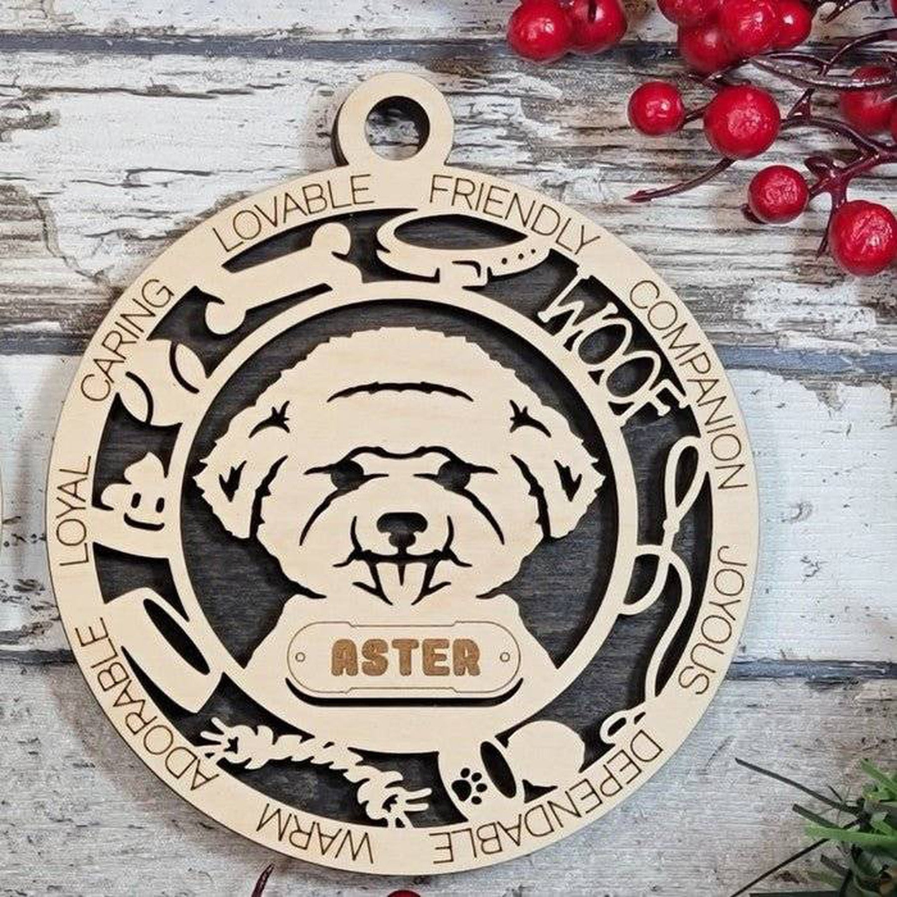 Fun Dog Breed Ornaments (Natural Birch) (Personalization Included)