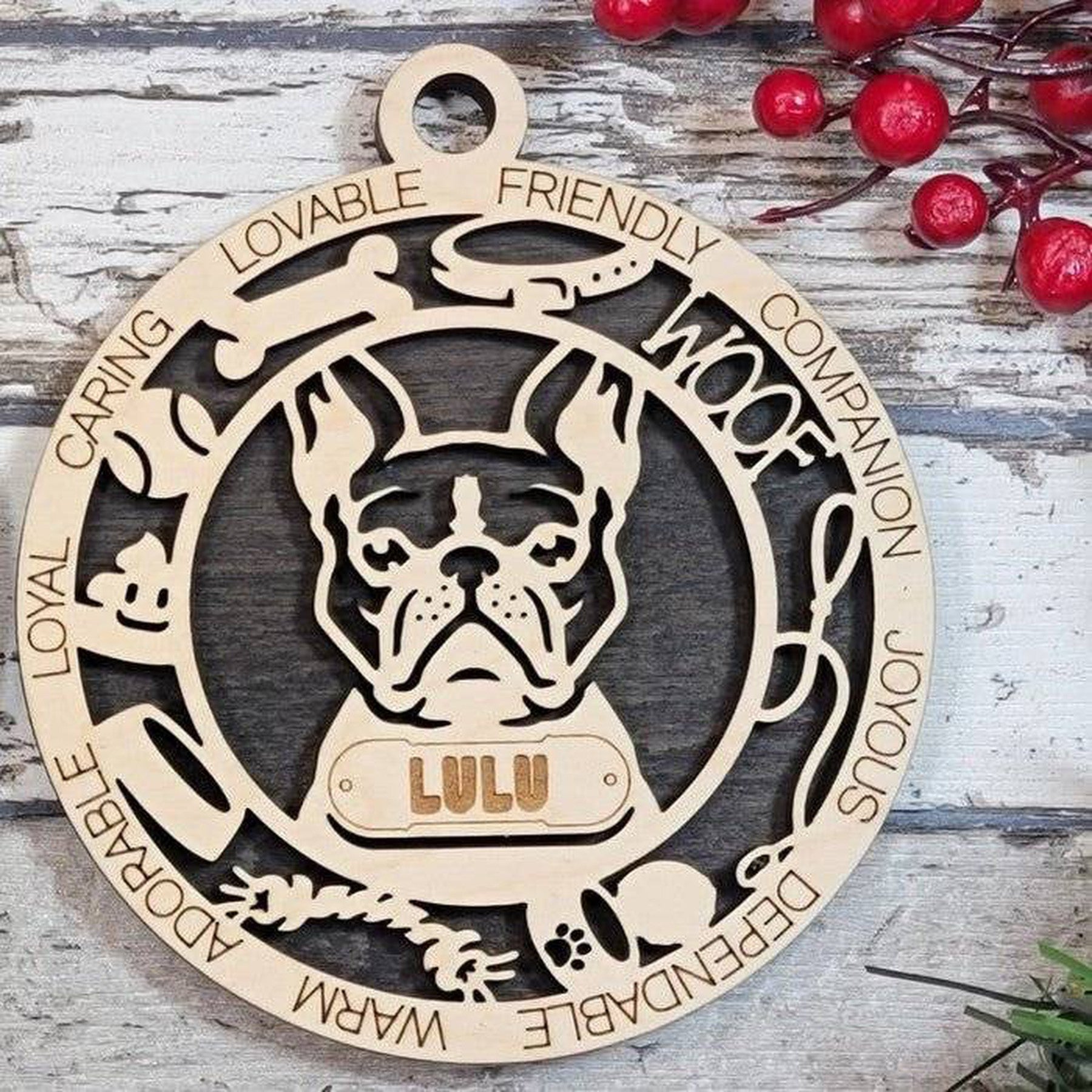 Fun Dog Breed Ornaments (Natural Birch) (Personalization Included)