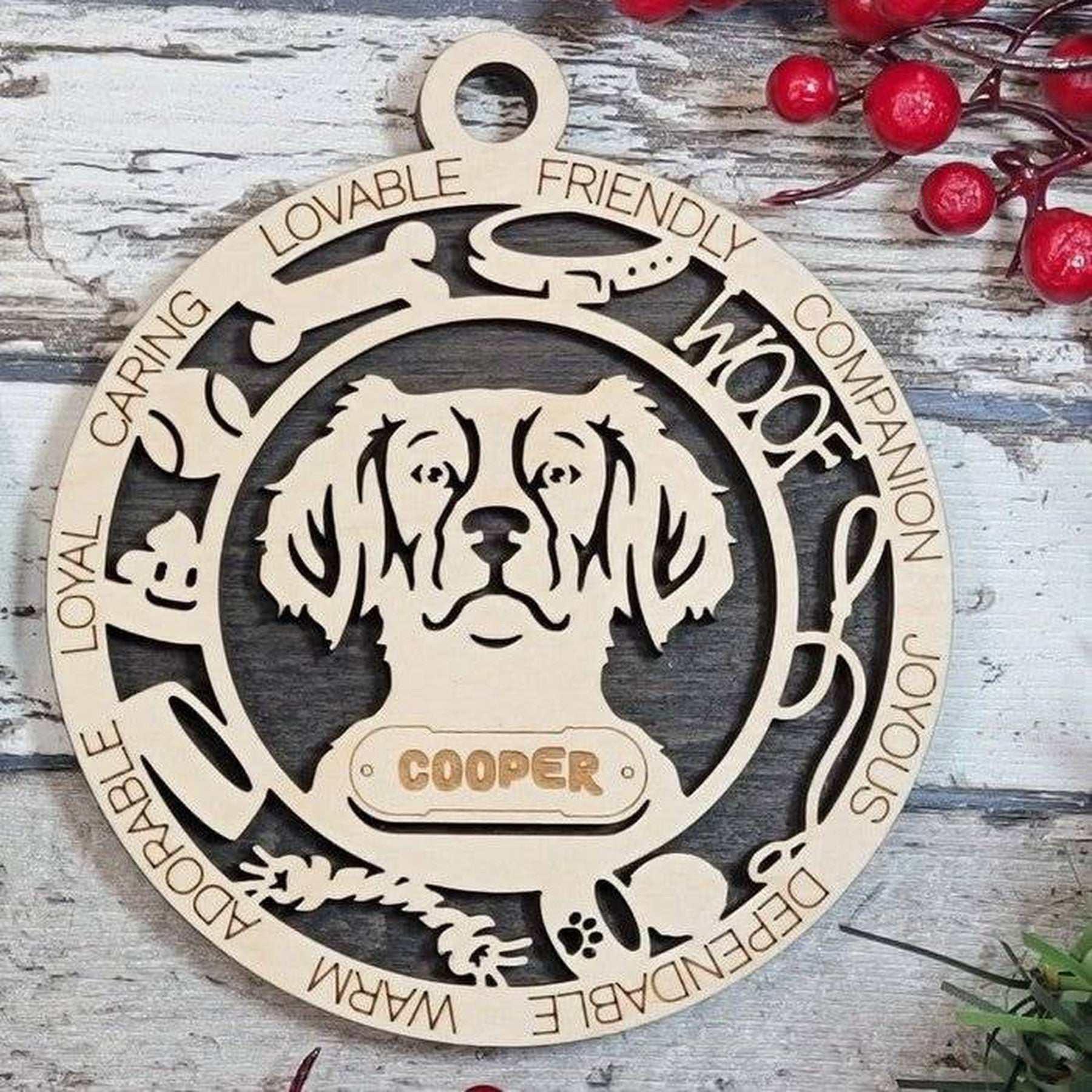 Fun Dog Breed Ornaments (Natural Birch) (Personalization Included)