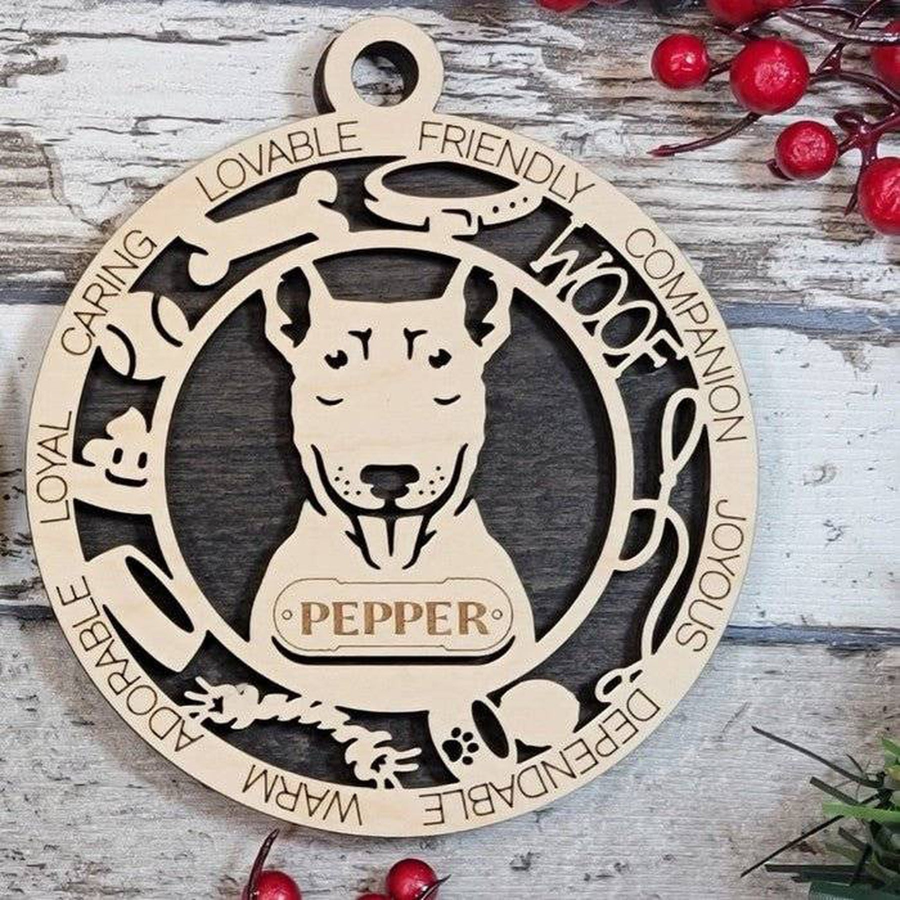 Fun Dog Breed Ornaments (Natural Birch) (Personalization Included)