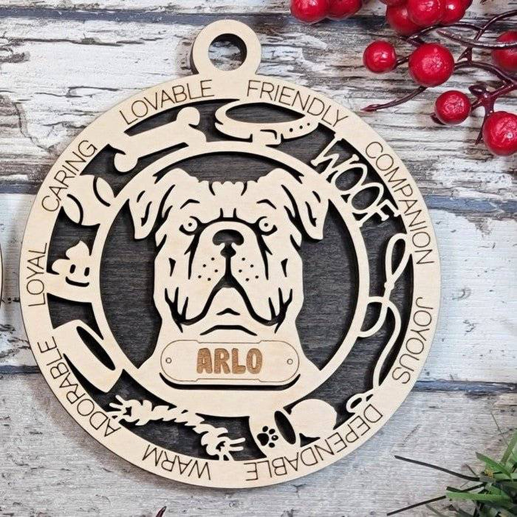 Fun Dog Breed Ornaments (Natural Birch) (Personalization Included)