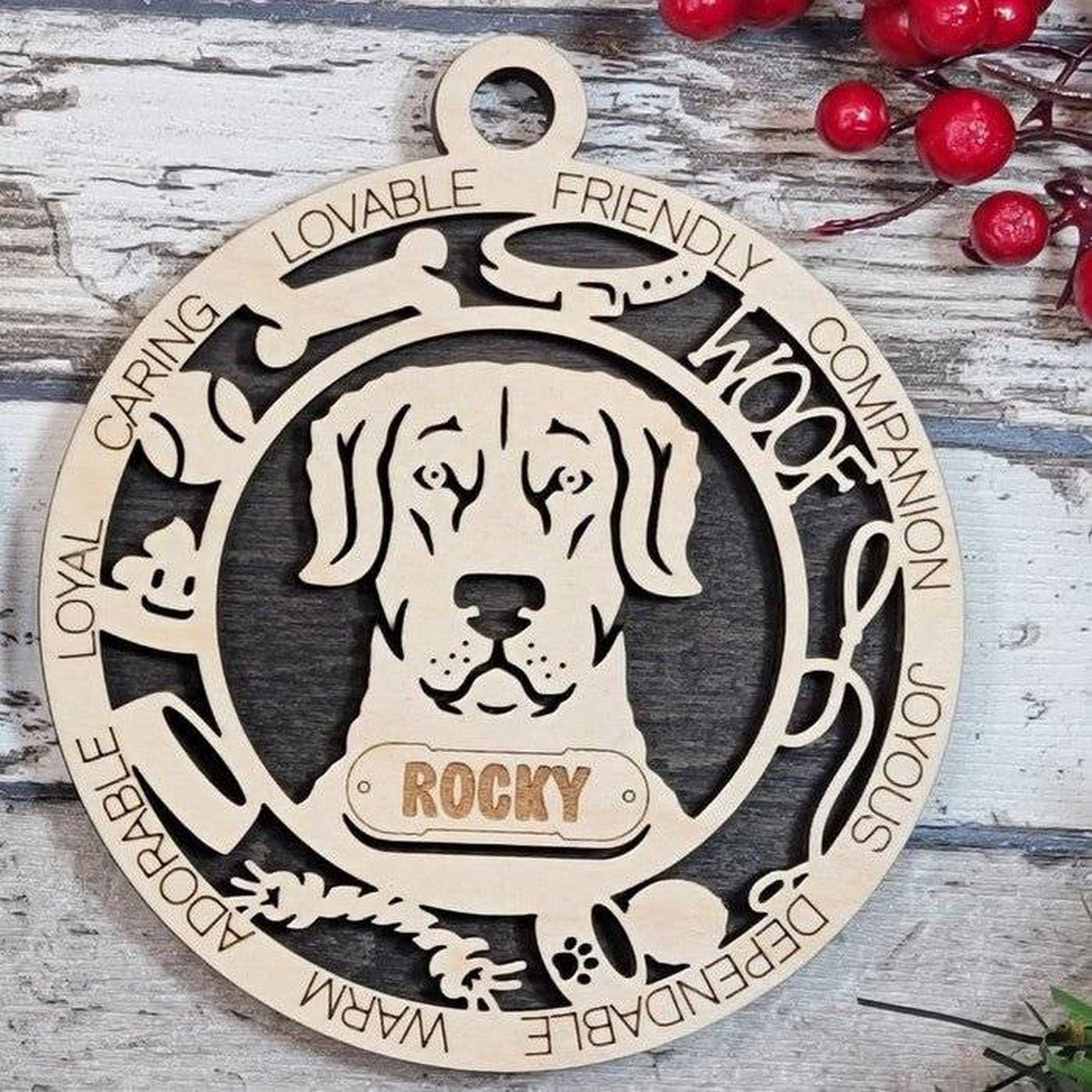 Fun Dog Breed Ornaments (Natural Birch) (Personalization Included)