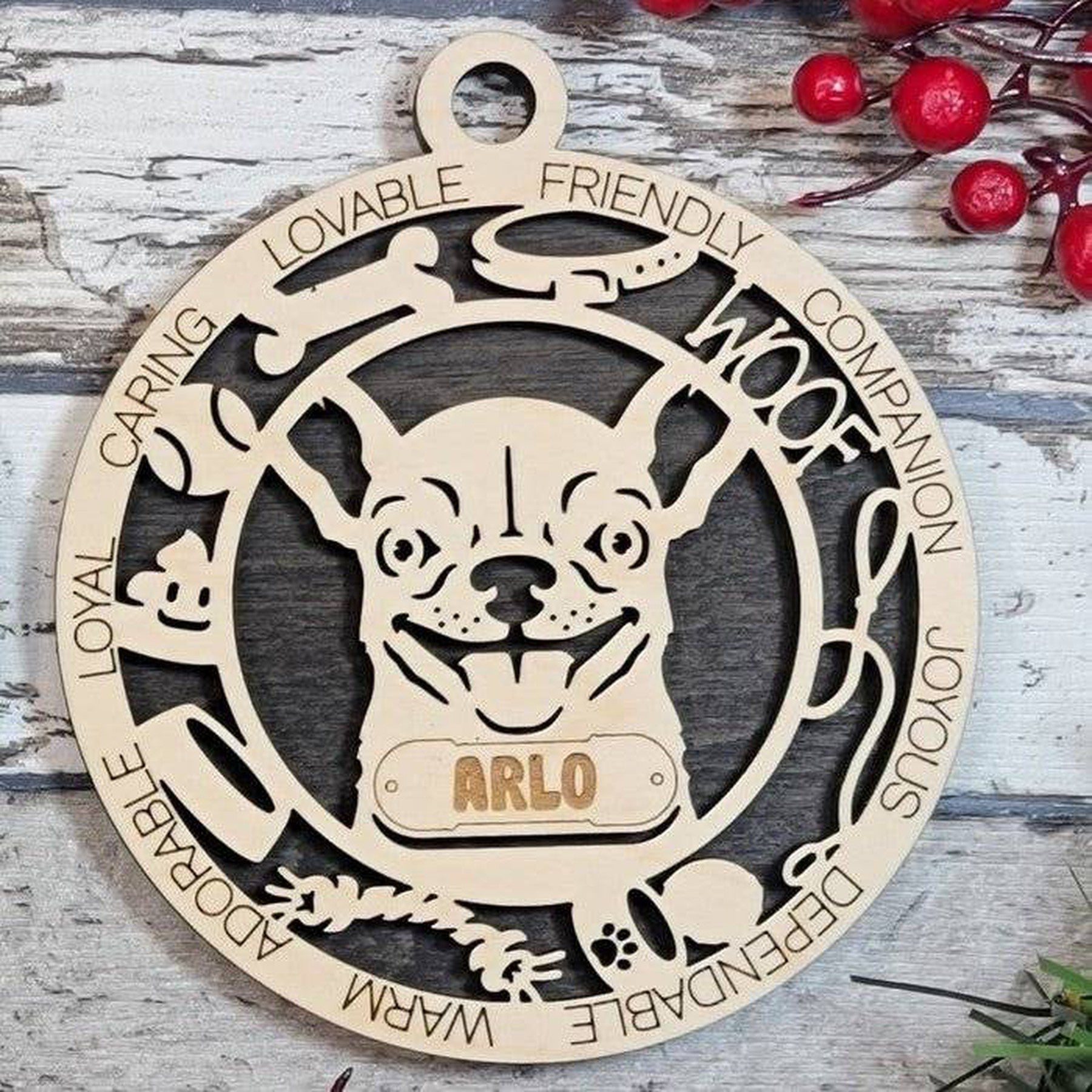 Fun Dog Breed Ornaments (Natural Birch) (Personalization Included)