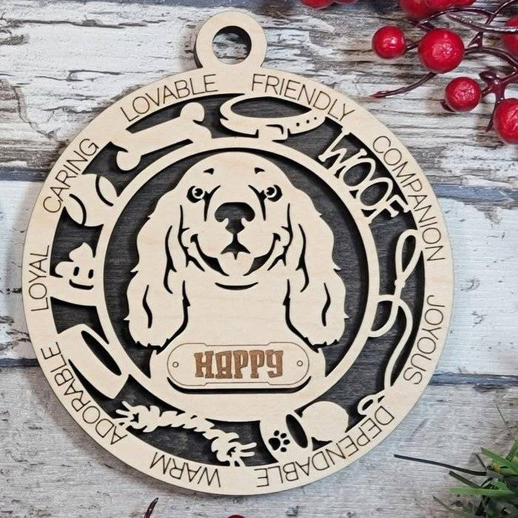 Fun Dog Breed Ornaments (Natural Birch) (Personalization Included)