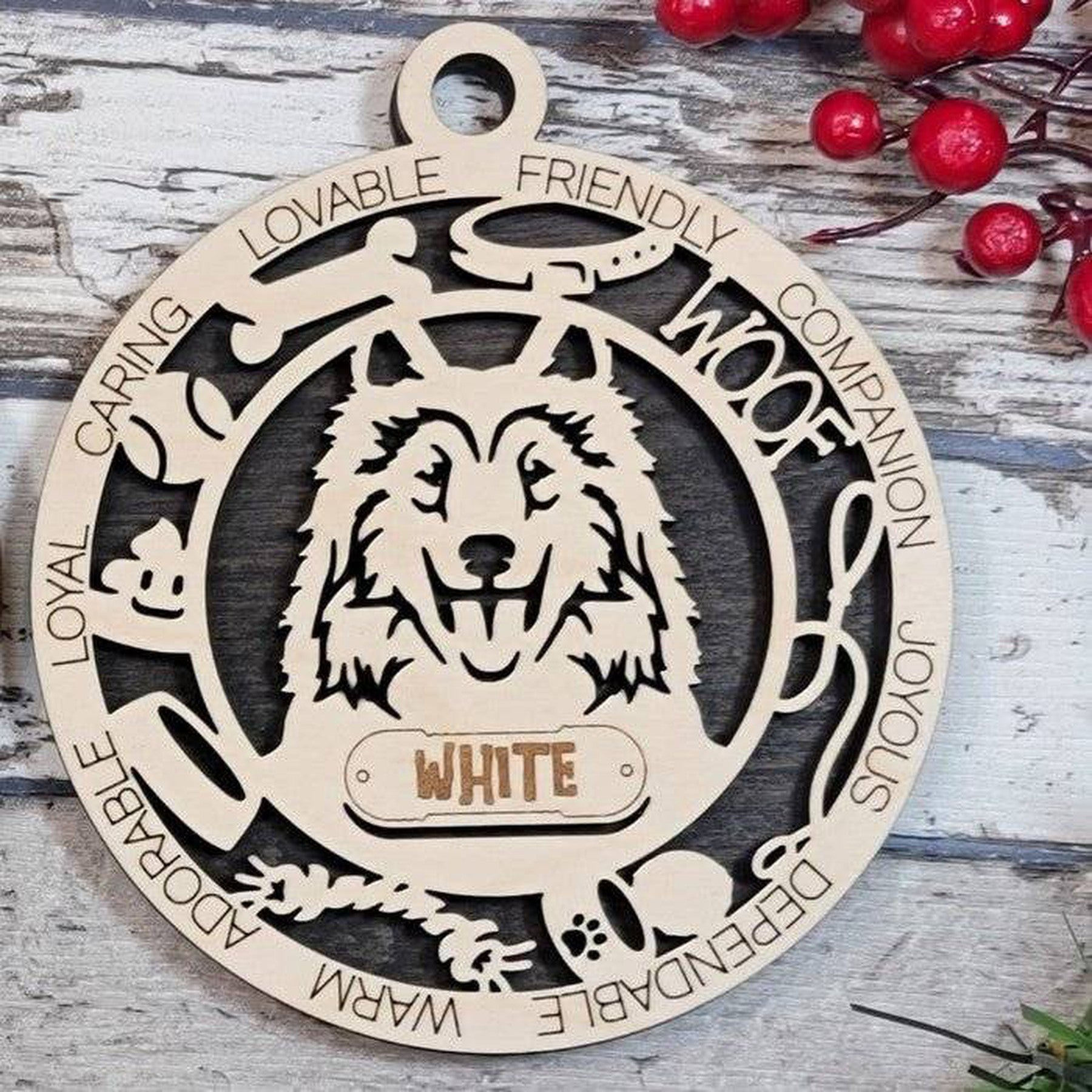 Fun Dog Breed Ornaments (Natural Birch) (Personalization Included)