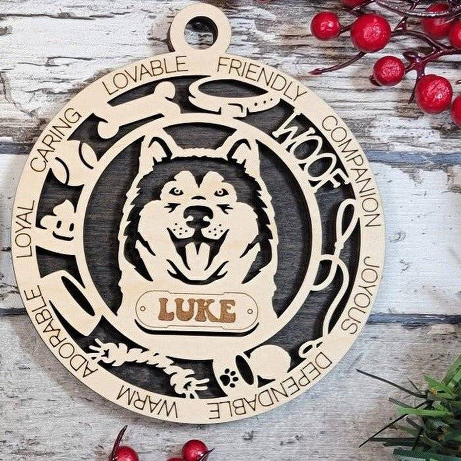 Fun Dog Breed Ornaments (Natural Birch) (Personalization Included)