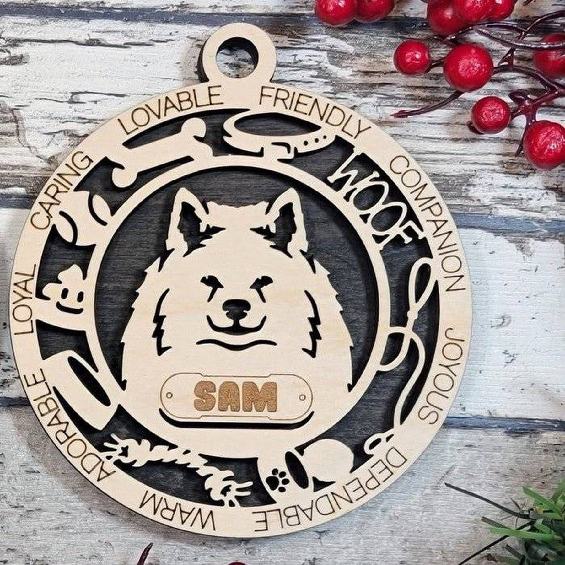 Fun Dog Breed Ornaments (Natural Birch) (Personalization Included)