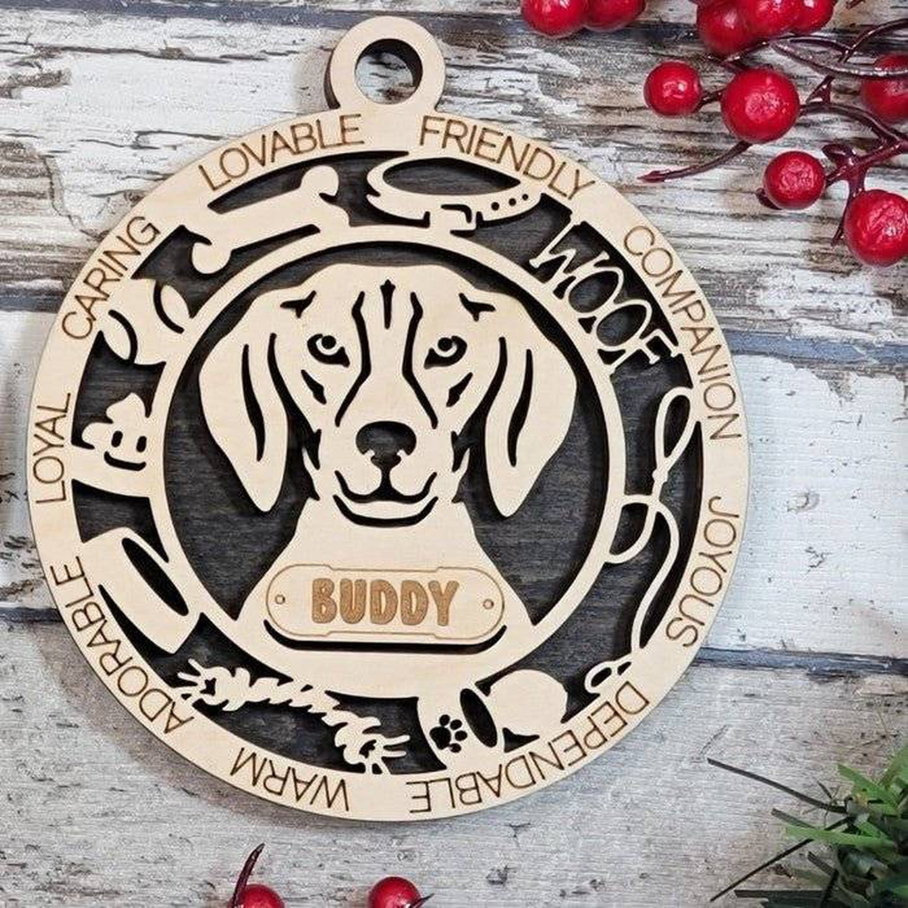 Fun Dog Breed Ornaments (Natural Birch) (Personalization Included)