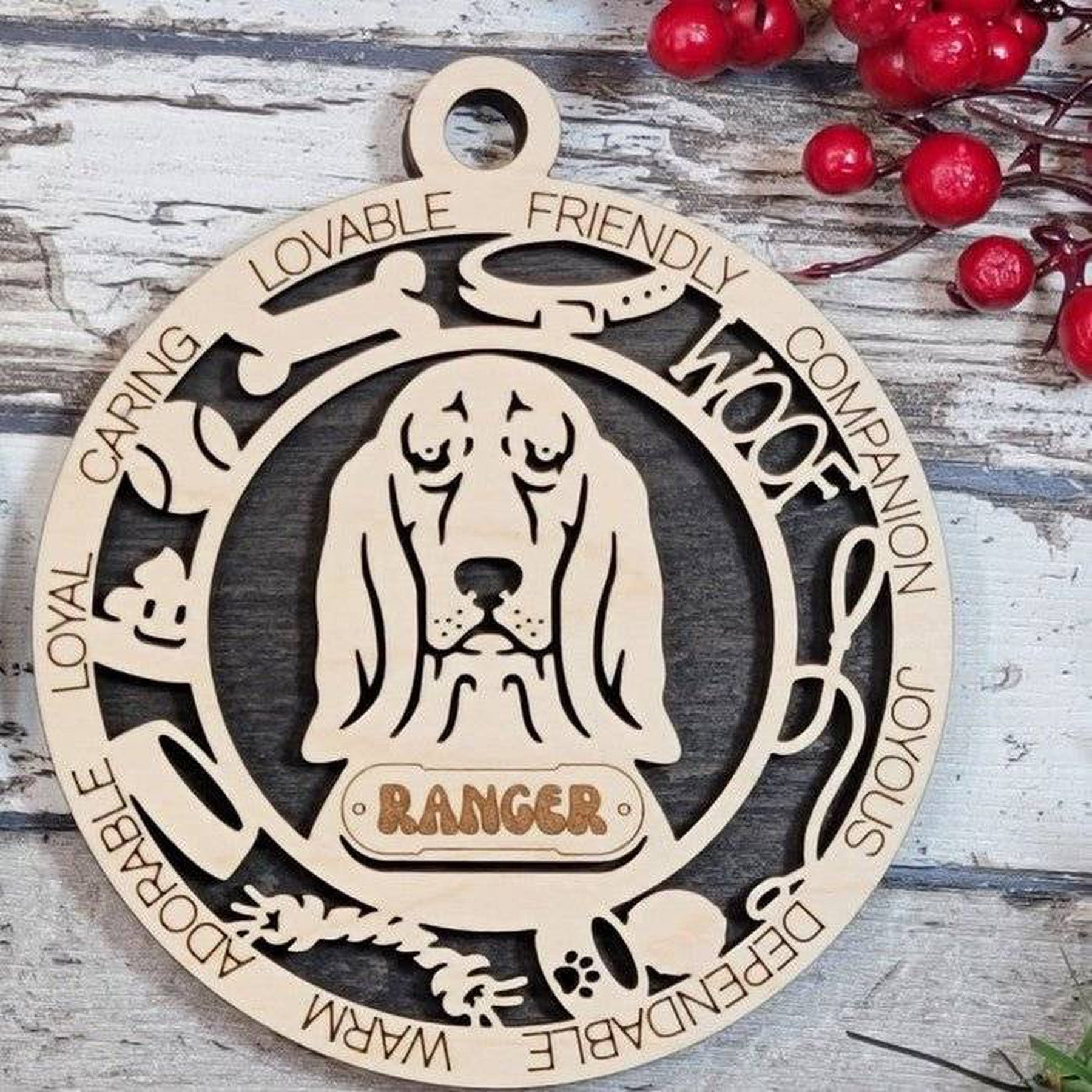 Fun Dog Breed Ornaments (Natural Birch) (Personalization Included)