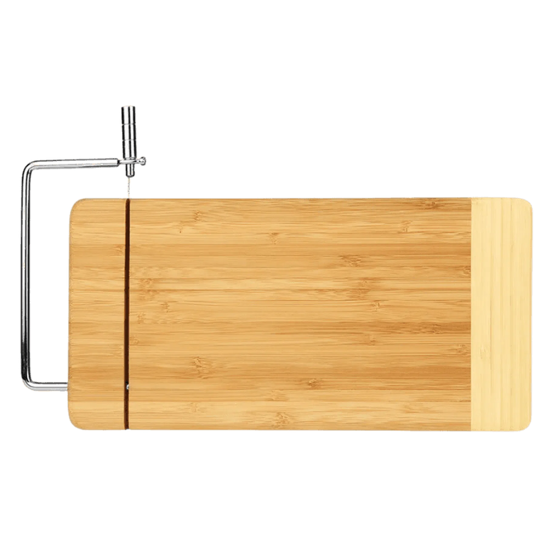 Genuine Bamboo Two-Tone Cutting Board with Metal Cheese Cutter