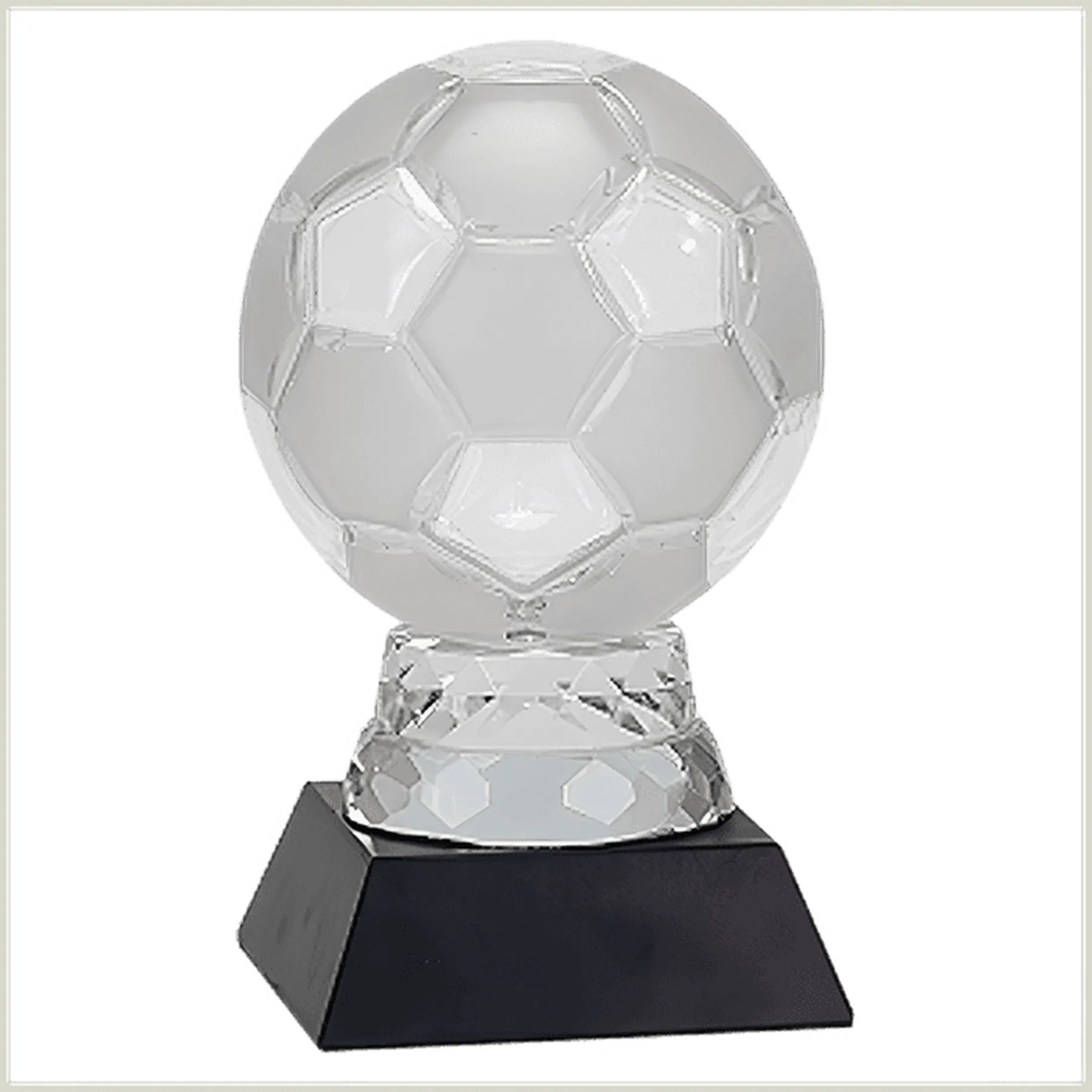 Glass Soccer Ball with Black Marble Base