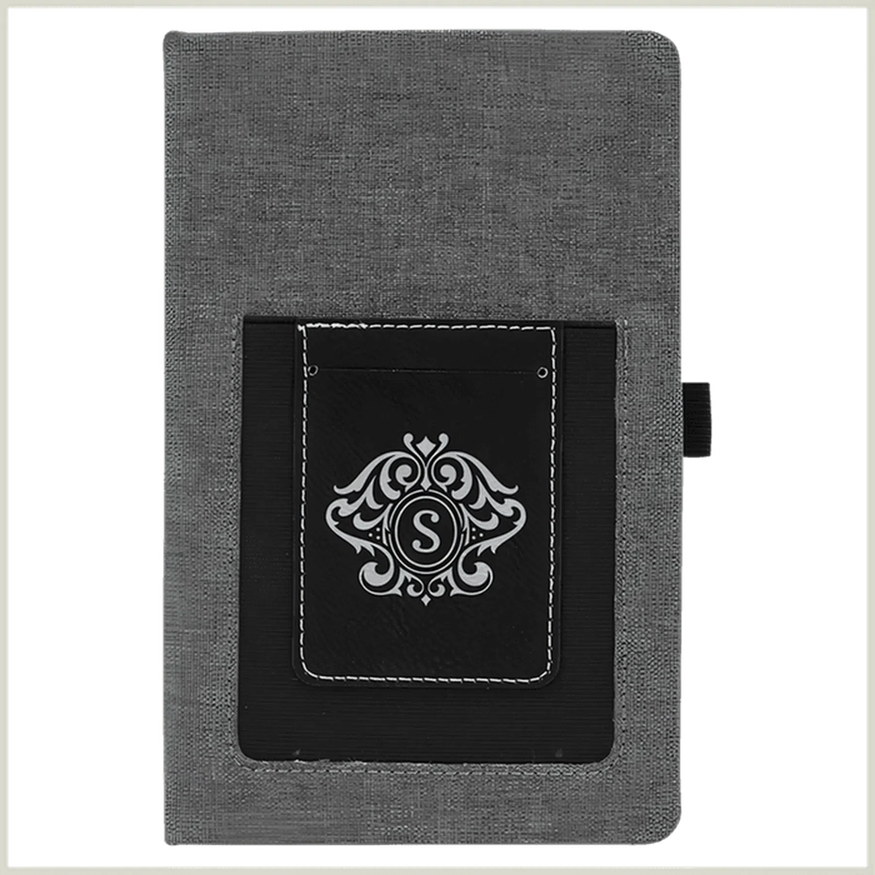 Gray Canvas Journal with Cell Phone Pocket & Card Holder