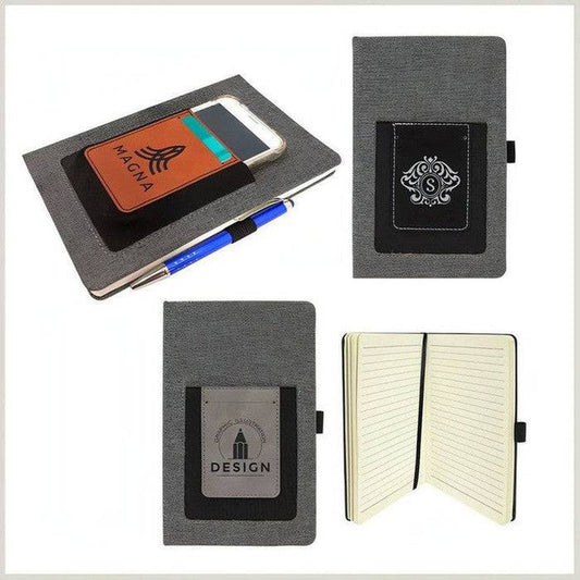 Gray Canvas Journal with Cell Phone Pocket & Card Holder