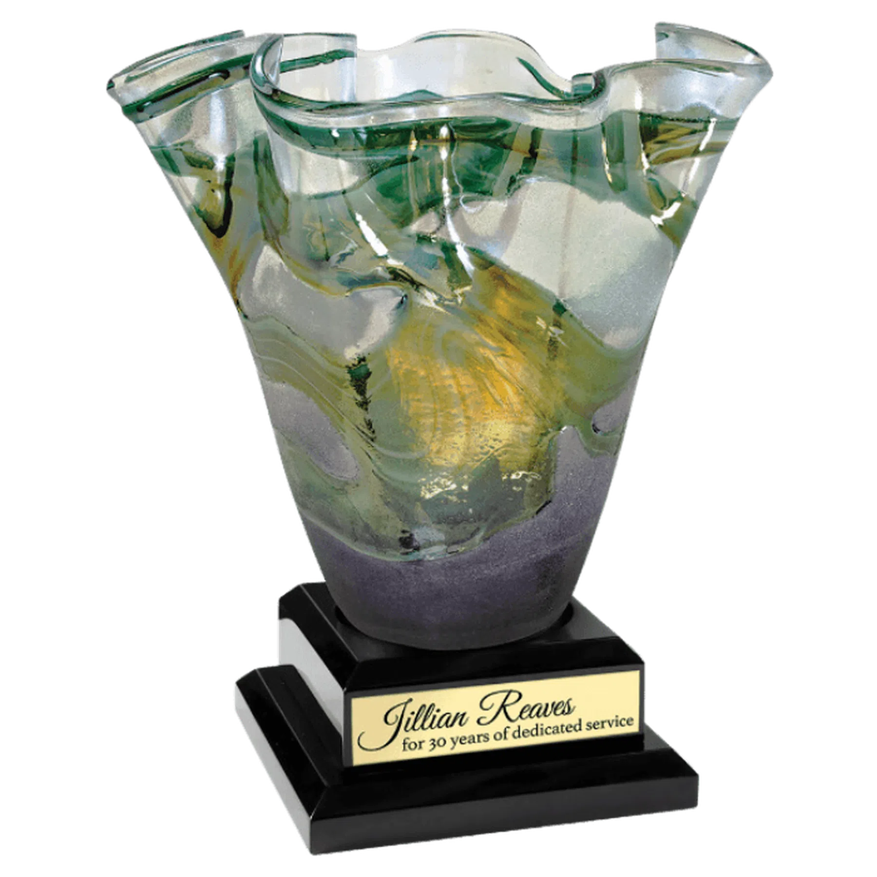 Green Scalloped Art Glass Vase