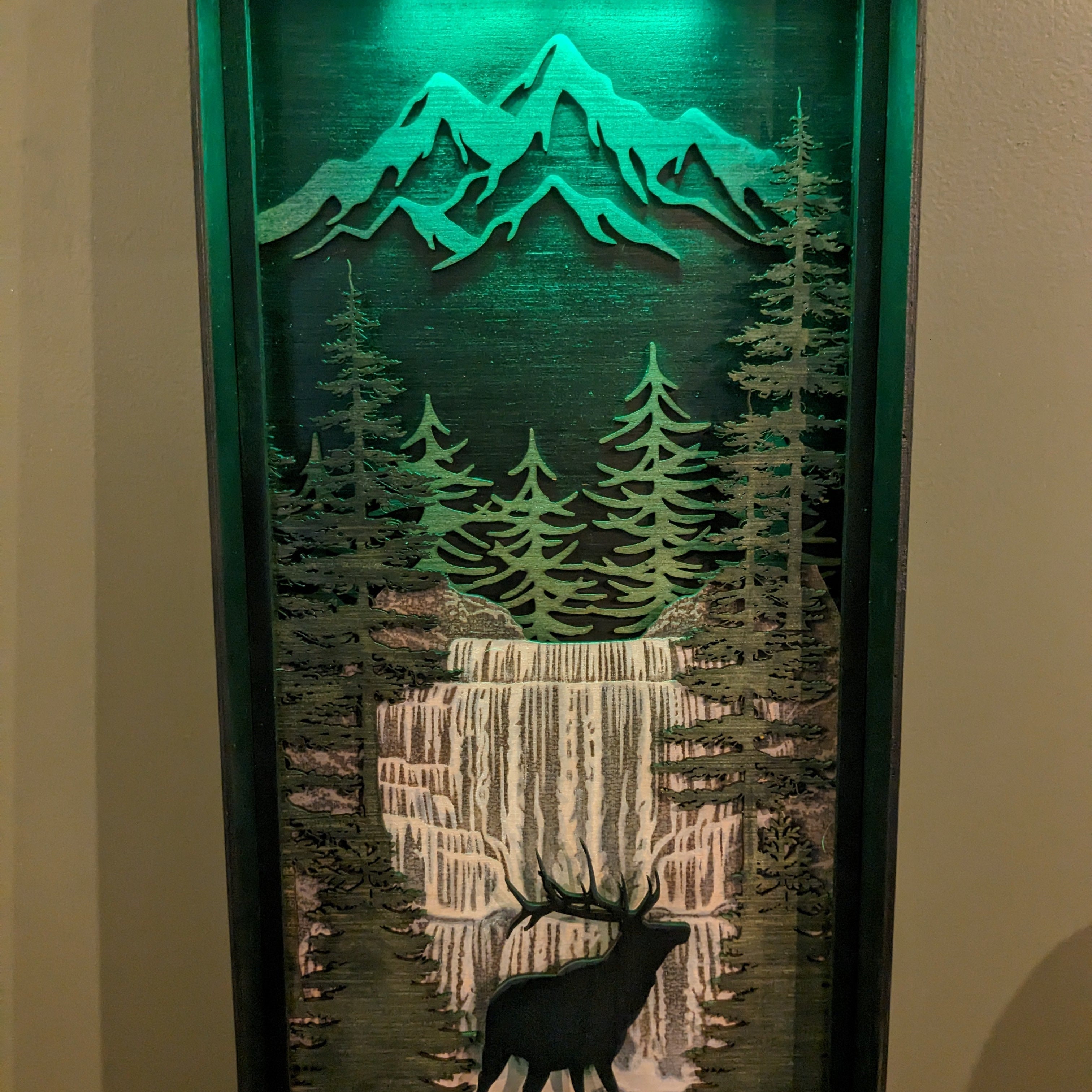 Hand-Painted LED Wood Shadowbox Waterfall Wall Art for Interior Decor