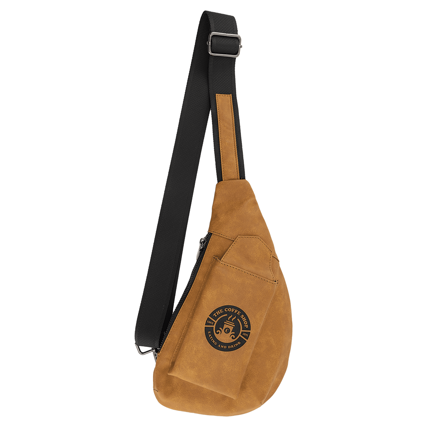 Personalized Leatherette Crossbody Bag - Creekside Collection Light Brown Engraved