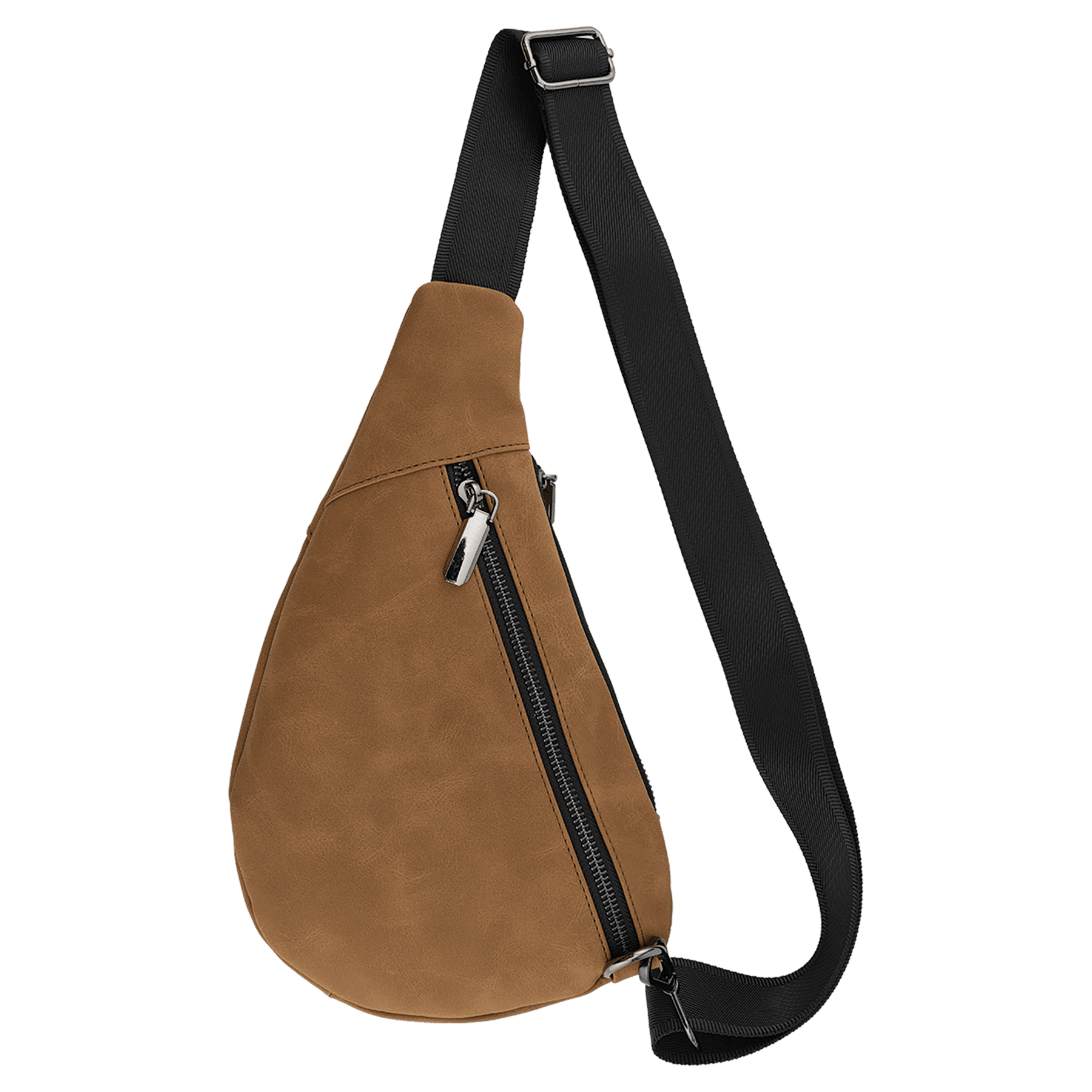 Personalized Leatherette Crossbody Bag - Creekside Collection Medium Brown Zipper View