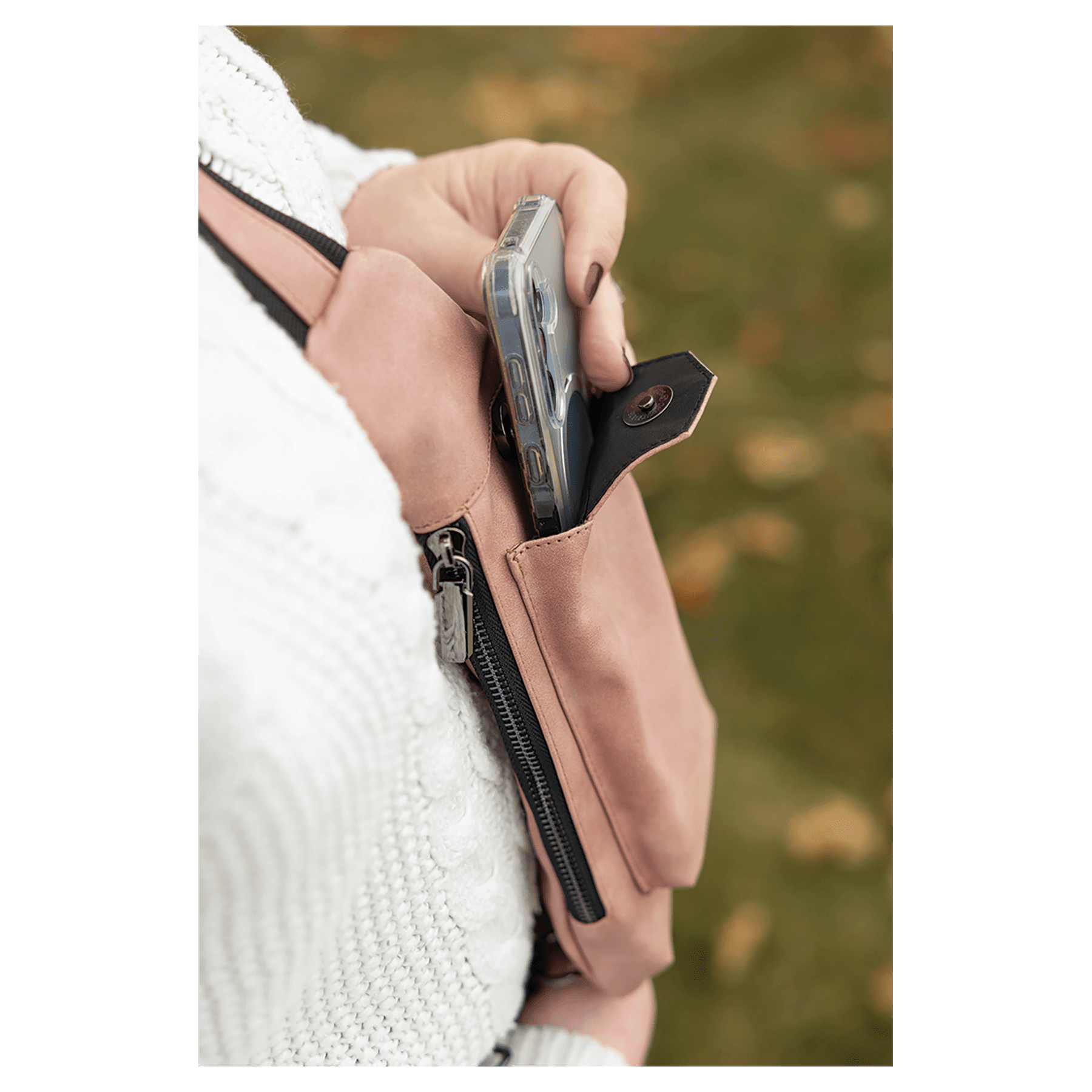 Personalized Leatherette Crossbody Bag - Creekside Collection Light Blush Open Phone Pocket