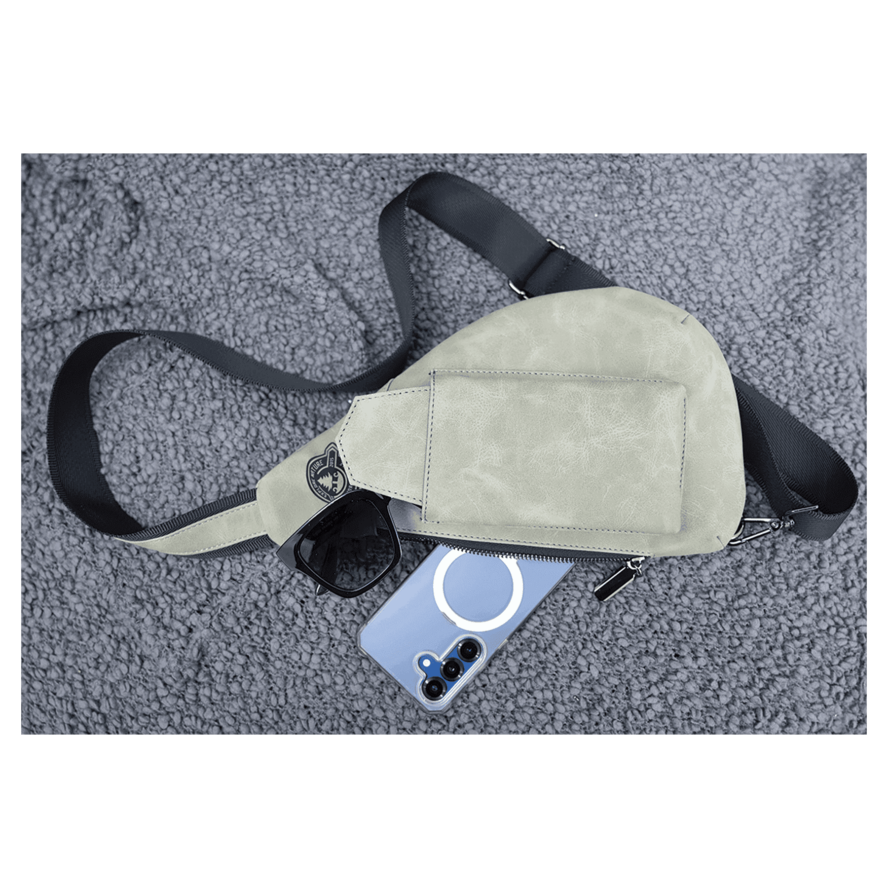 Personalized Leatherette Crossbody Bag - Creekside Collection Light GrayOpen Phone Pocket